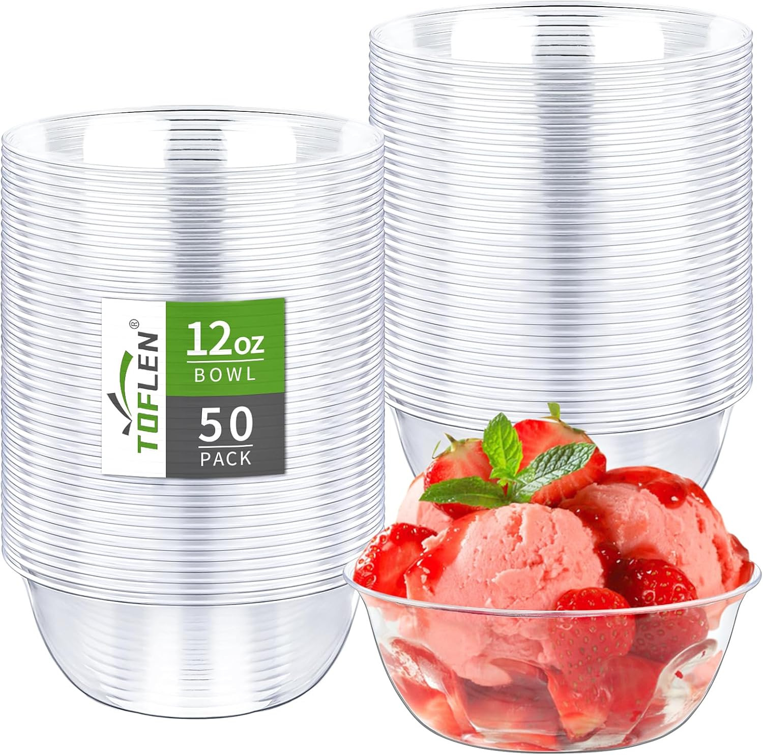 12 oz Clear Plastic Bowls, 50 Pack Disposable Small Hard Plastic Serving Bowls f