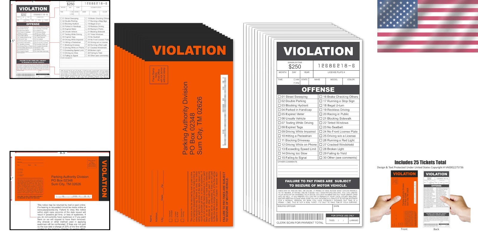 Realistic Fake Parking Citations – 25 Pack