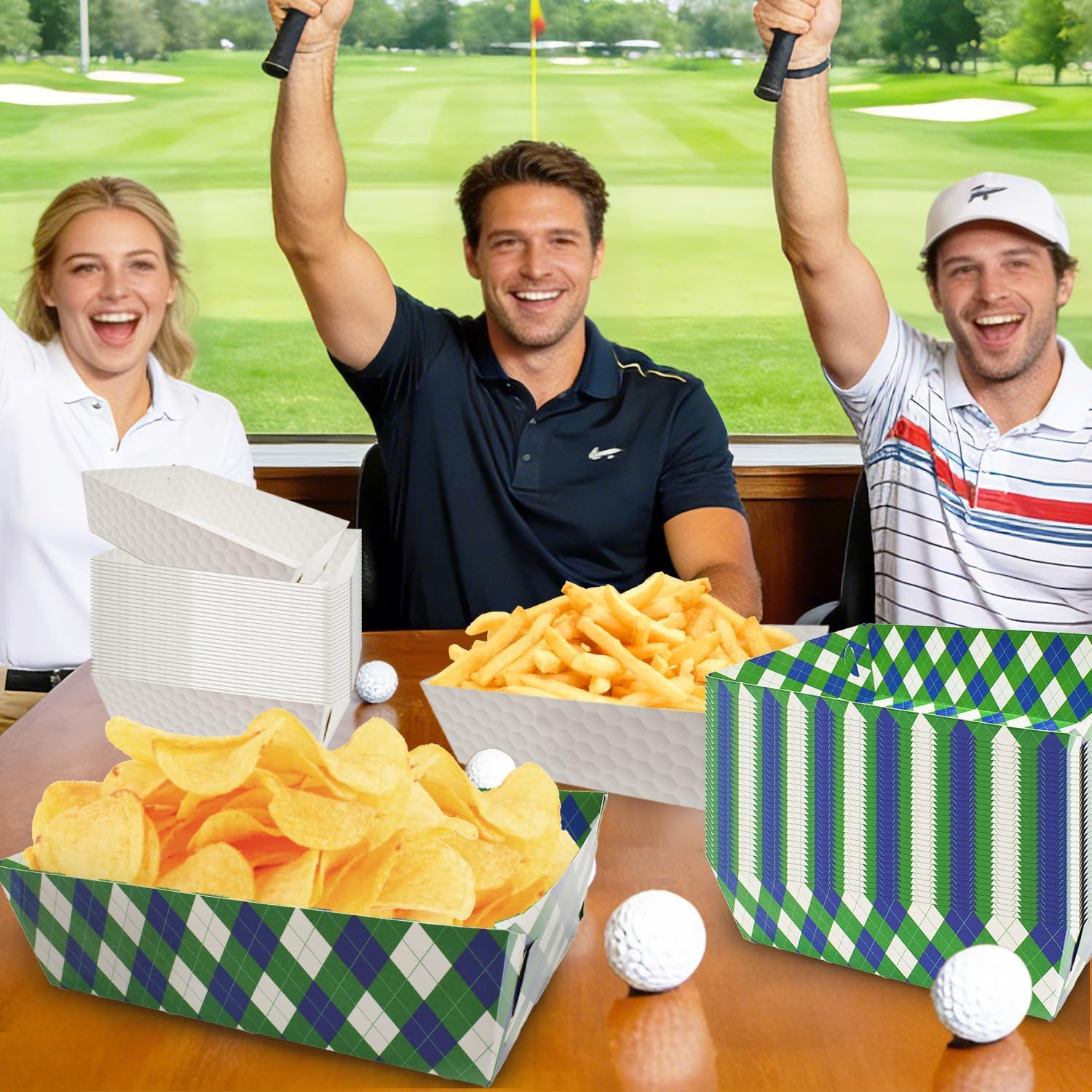 50 Pcs Golf Party Food Trays – Disposable Paper Food Boats – Golf Theme Snacks S
