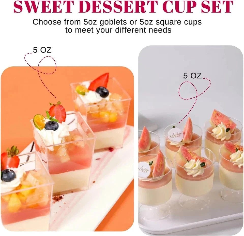 300 Pack Clear Plastic Dessert Cups(5 Oz),Disposable Parfait Cups for Pudding, F