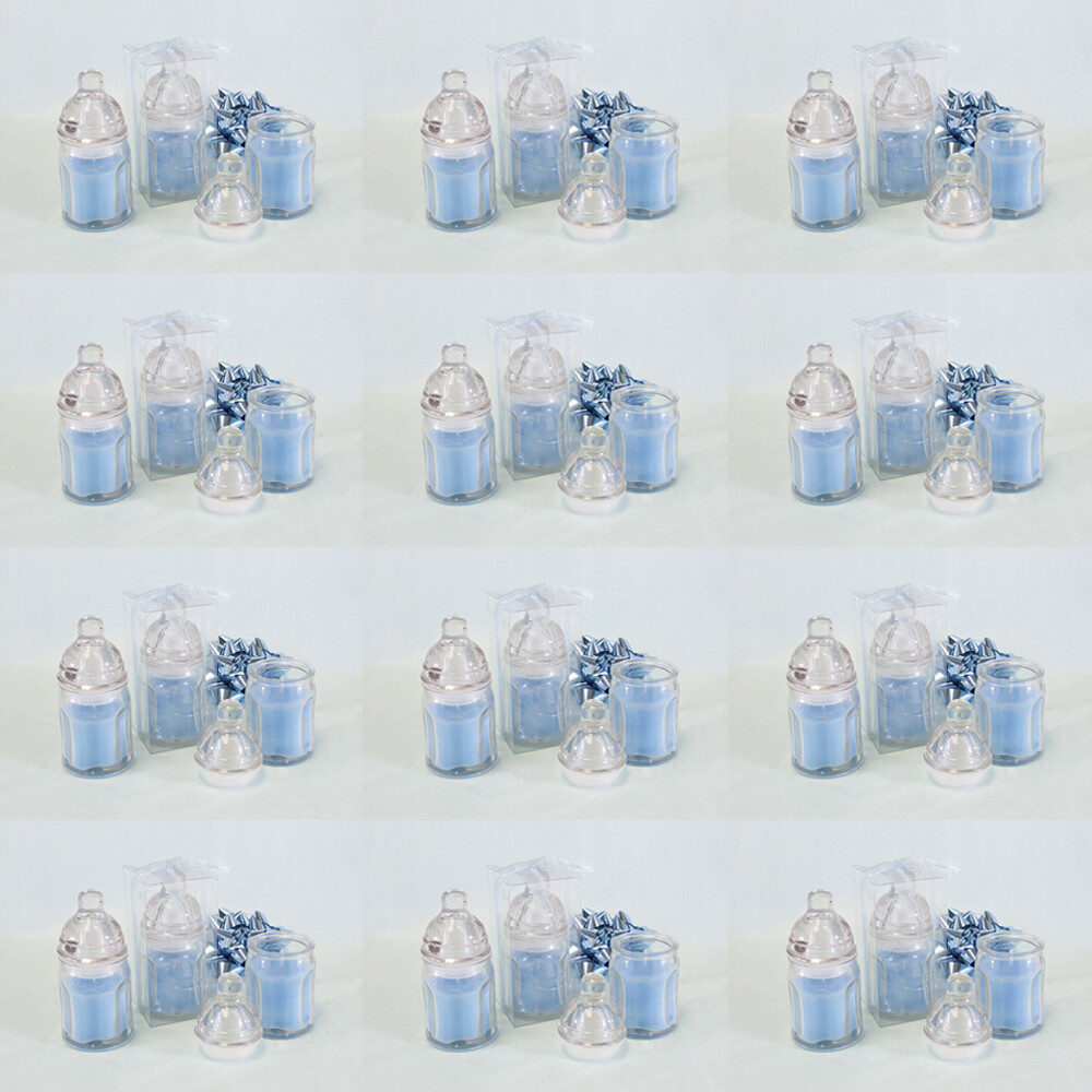 Mega Favors – Glass Baby Boy Bottle Scented Candle – Blue, 12PCS