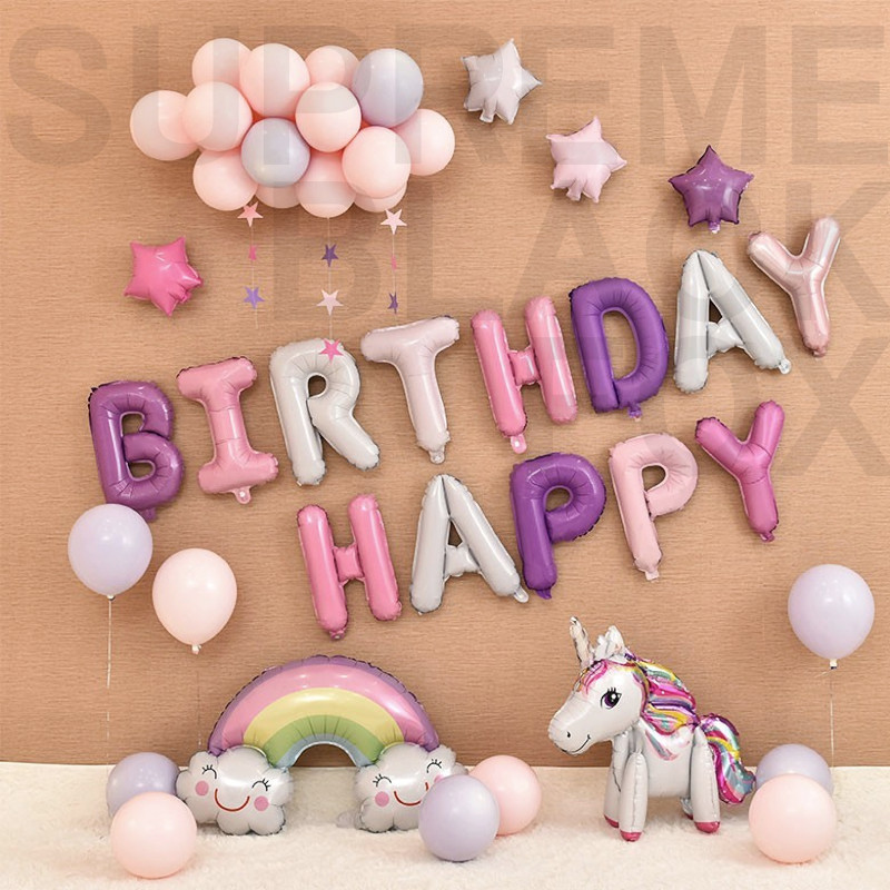 Happy Birthday Balloons Banner Balloon Bunting Party Decoration Self Inflating
