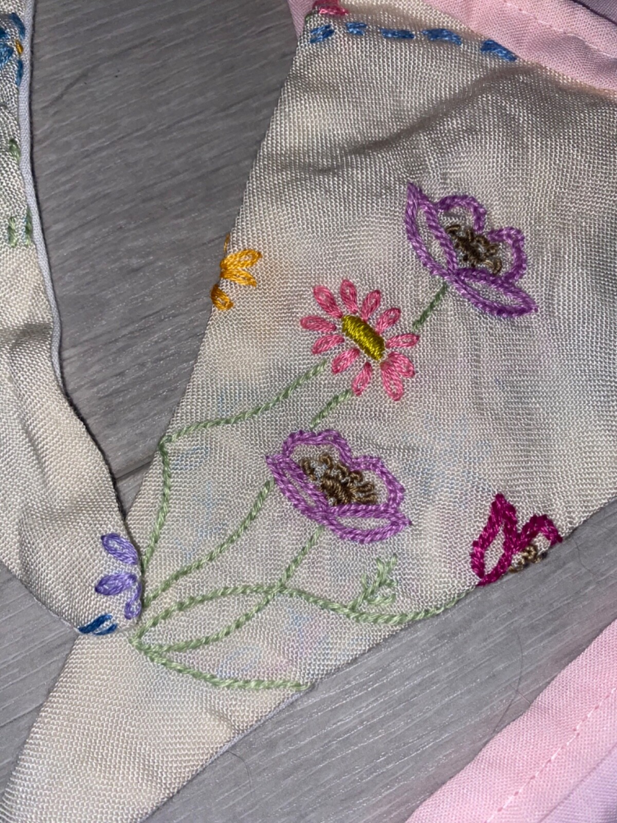 2 x Vintage Embroidered Sampler,Antique Bunting Pink,Tea Party,Nursery Art Deco