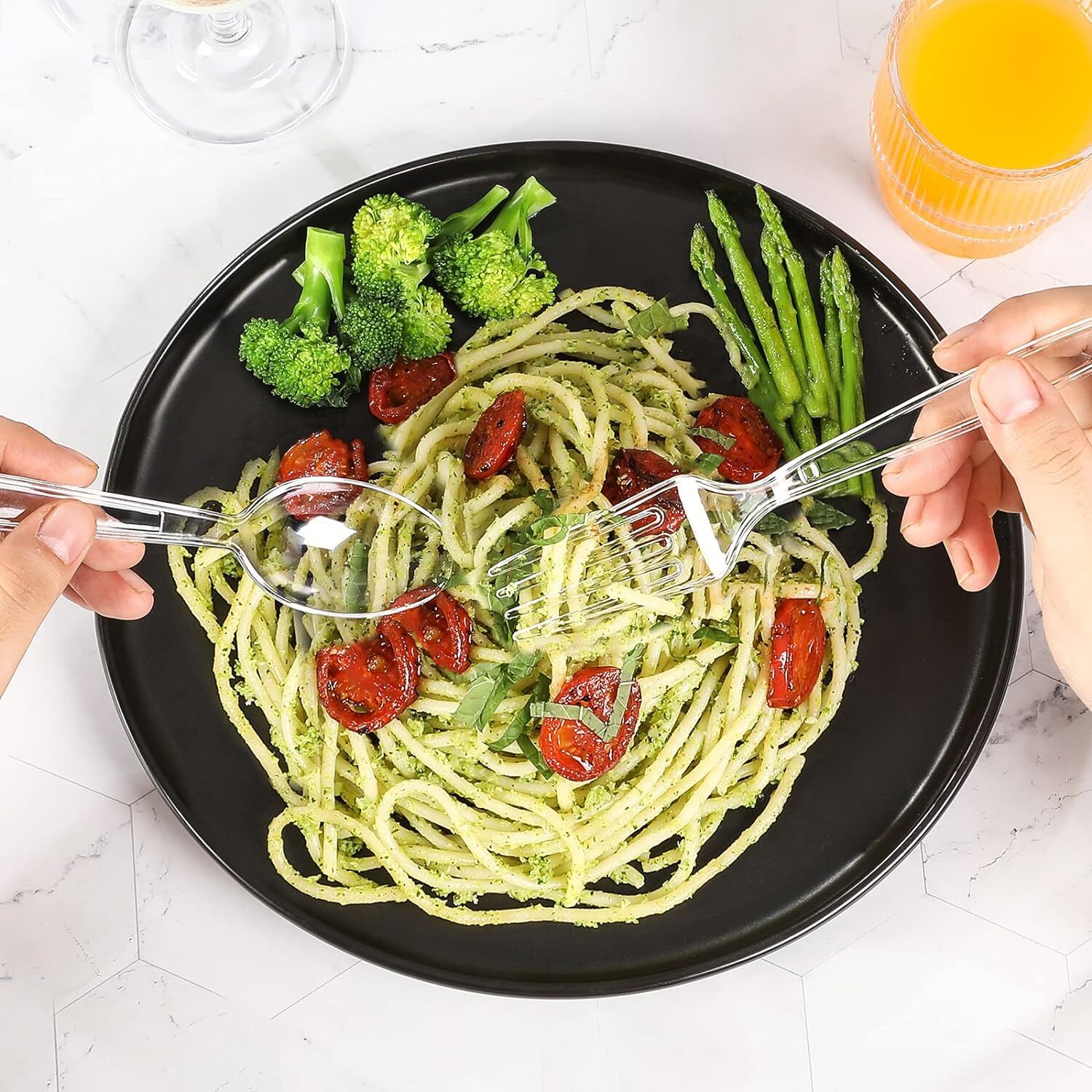 200 Count Disposable Plastic Silverware Heavy Duty Plastic Forks and Spoons Set