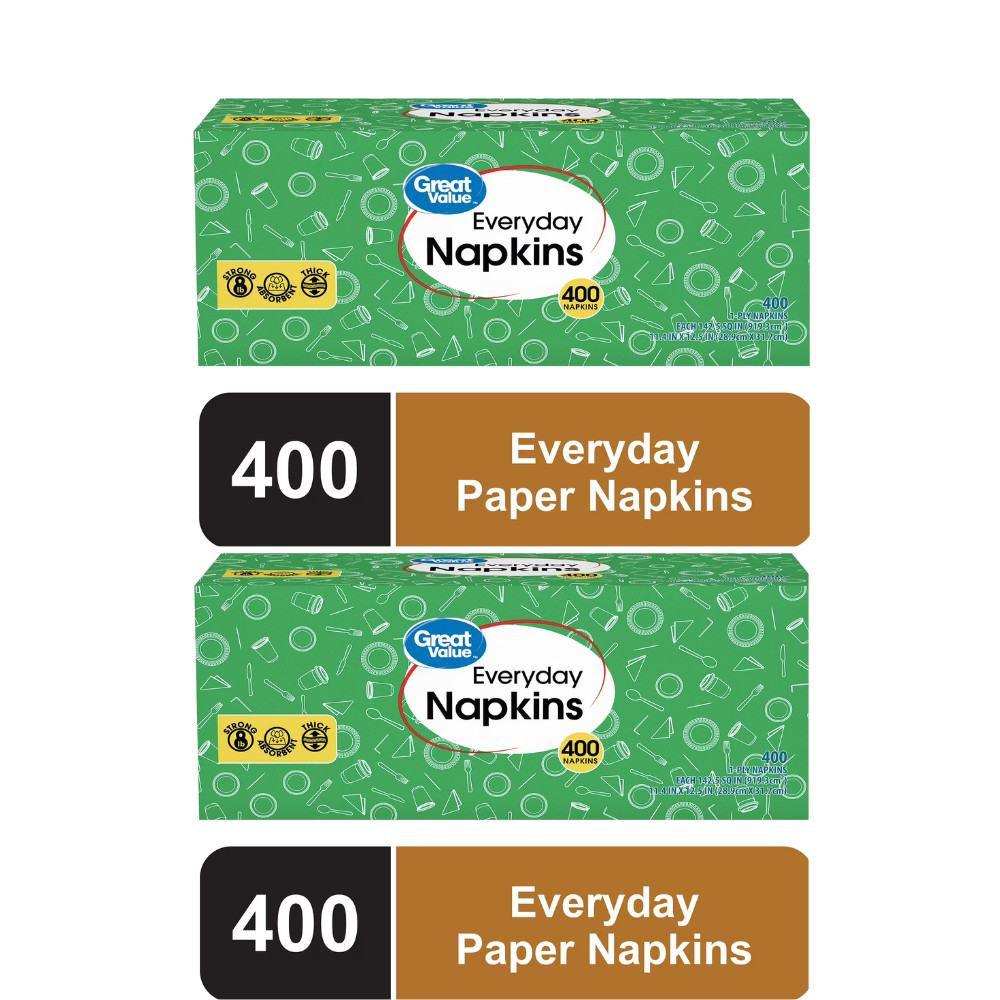 Great Value 1-Ply Paper Napkins 400 Count White Pack of 2