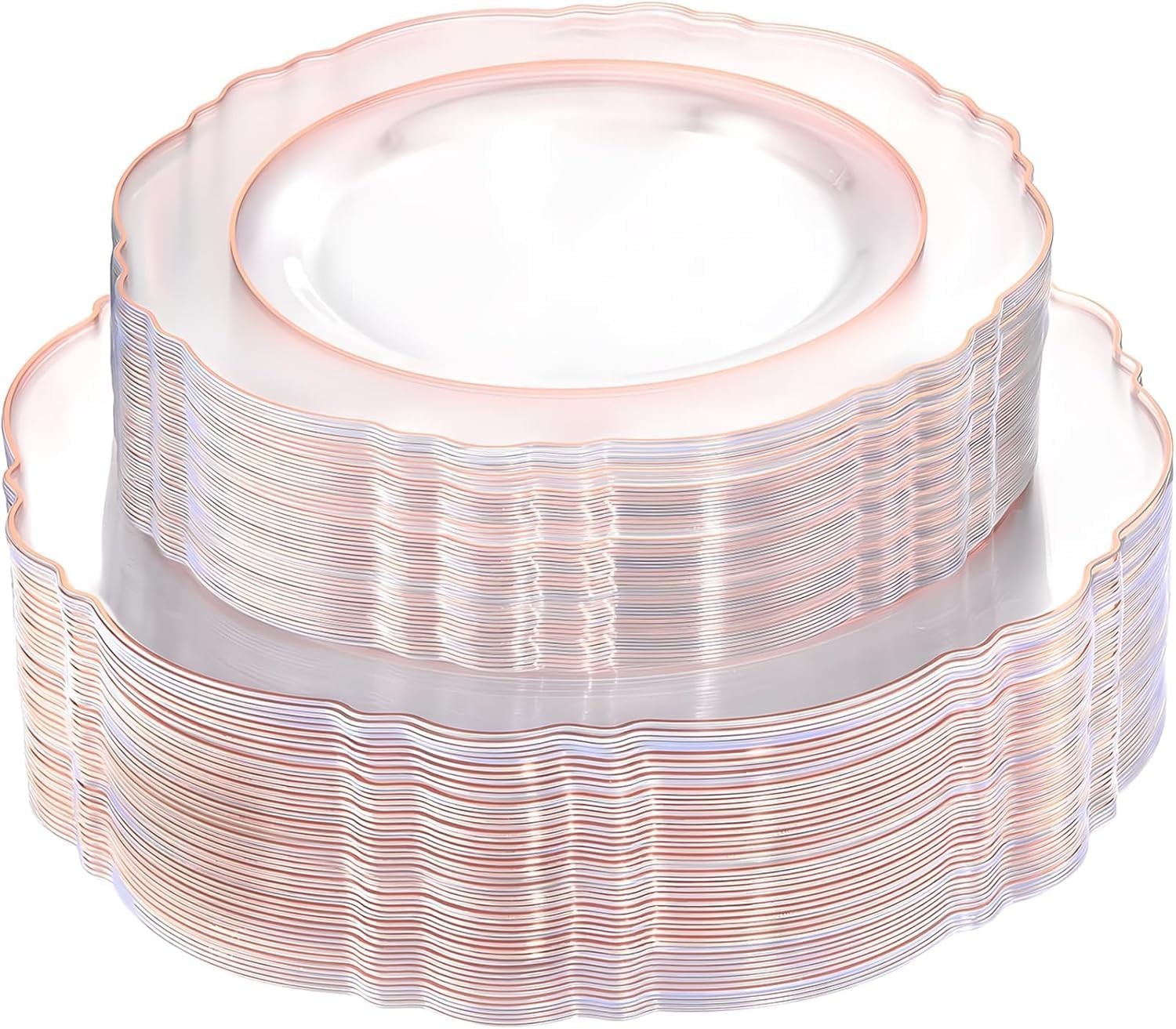 100pcs Rose Gold Plates Plastic Disposable – Baroque Clear and Rose Gold Plat…