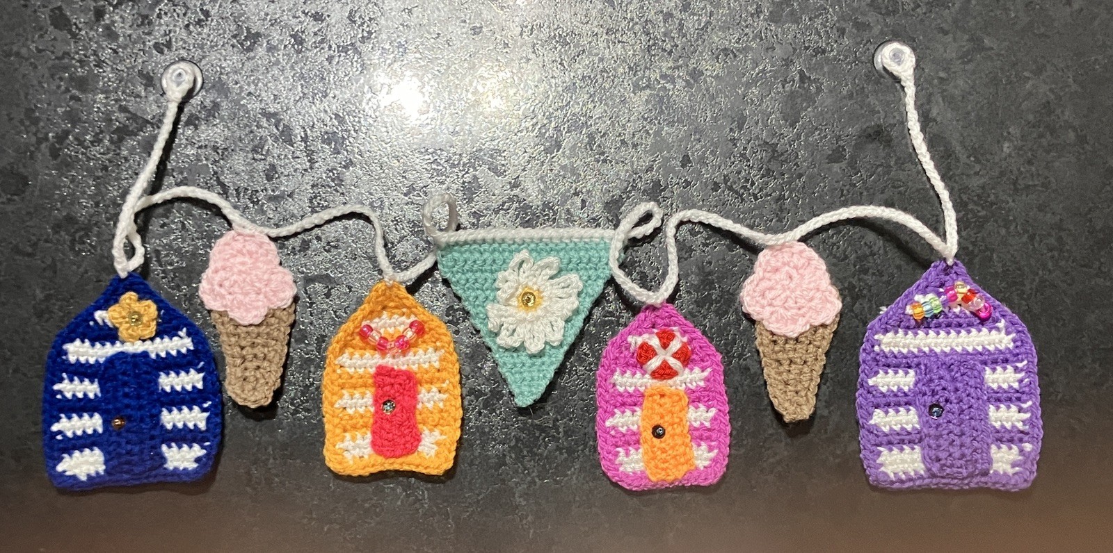 NEW Beach huts ice cream Hand Crochet Bunting Window camper summer Gift