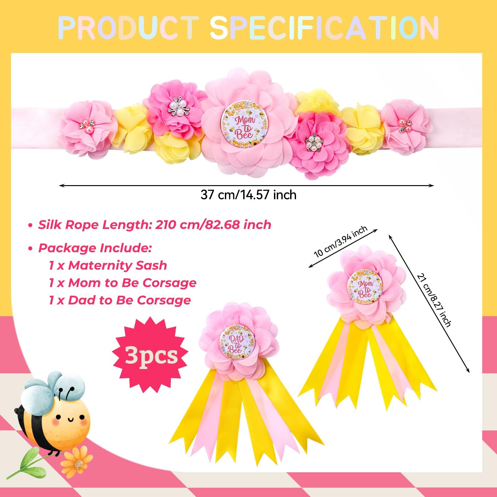 Maternity Sash Corsage Set Mom Daddy To Be Pins Fabric Flower Baby Shower Prop