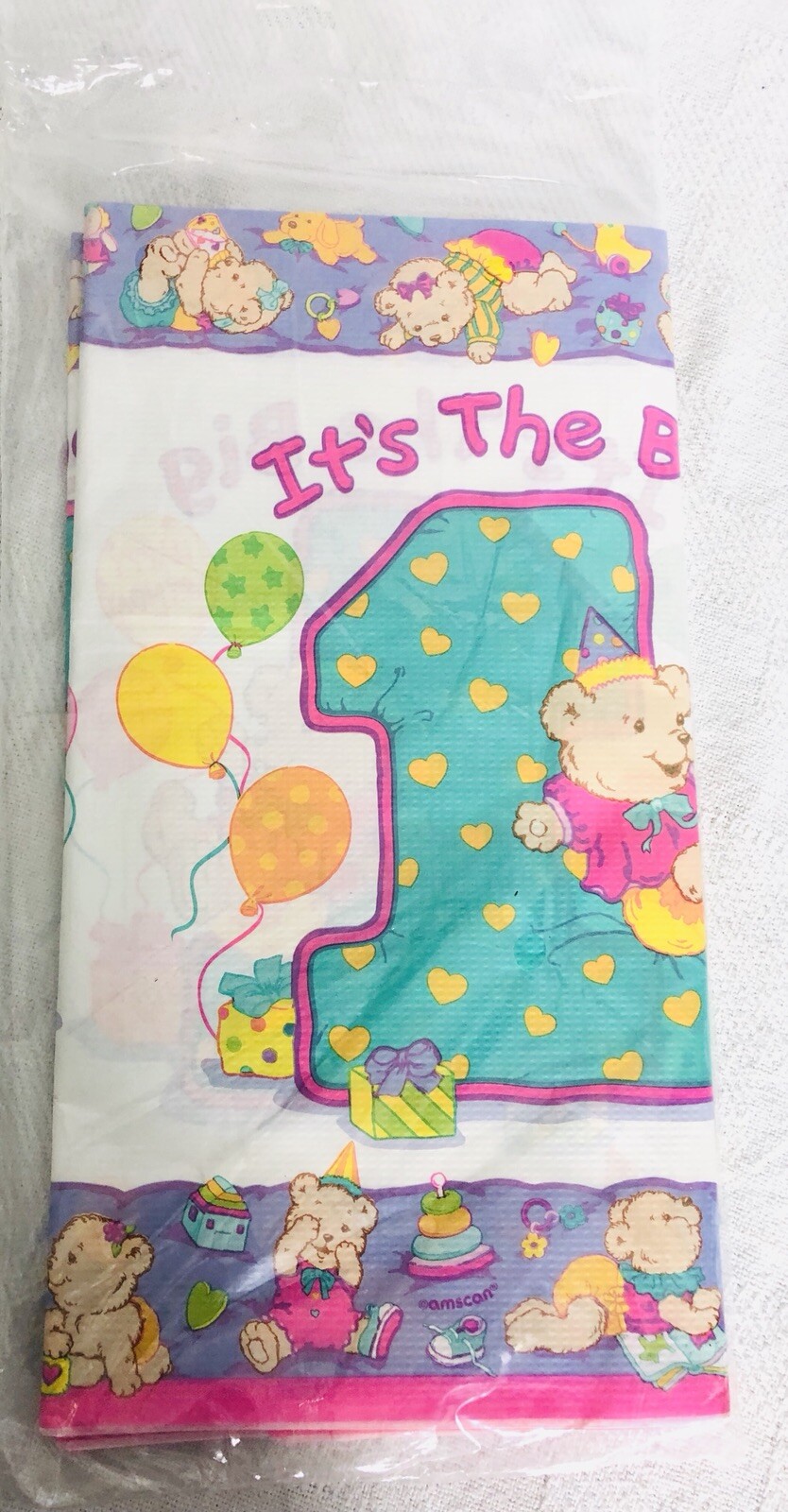 Vintage Bears First 1st Birthday Girl Party Table Cover Lot Of 6 54×102” Pastel