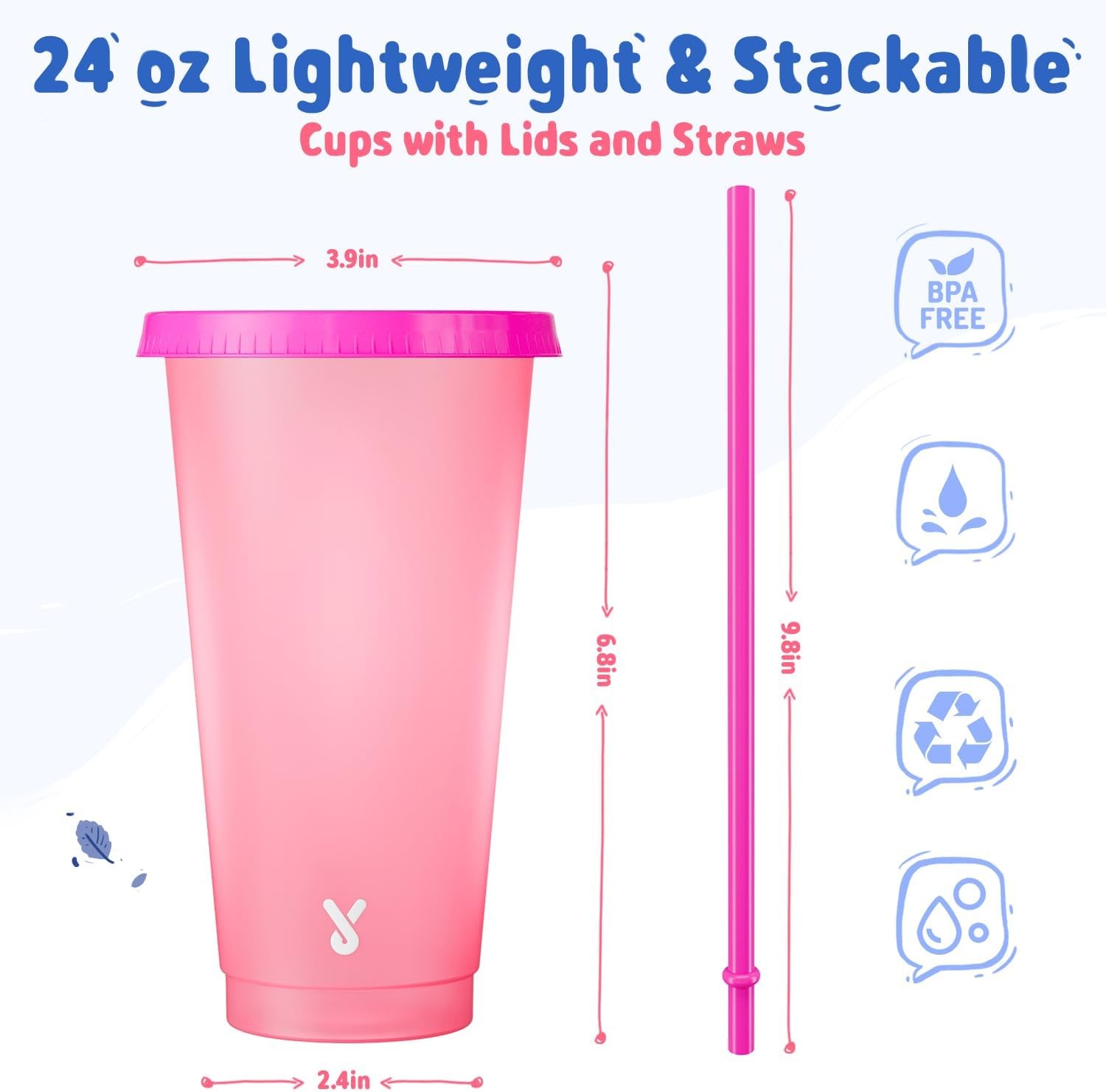 Meoky Plastic Cups with Lids and 6 Count (Pack of 1), Solid & Patterned
