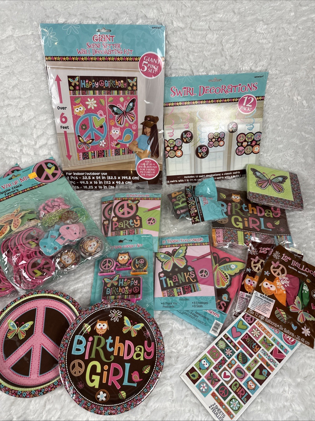 Hippie Chick Peace Owl Pink Brown Retro Birthday Party Kit Decorations Favors 16