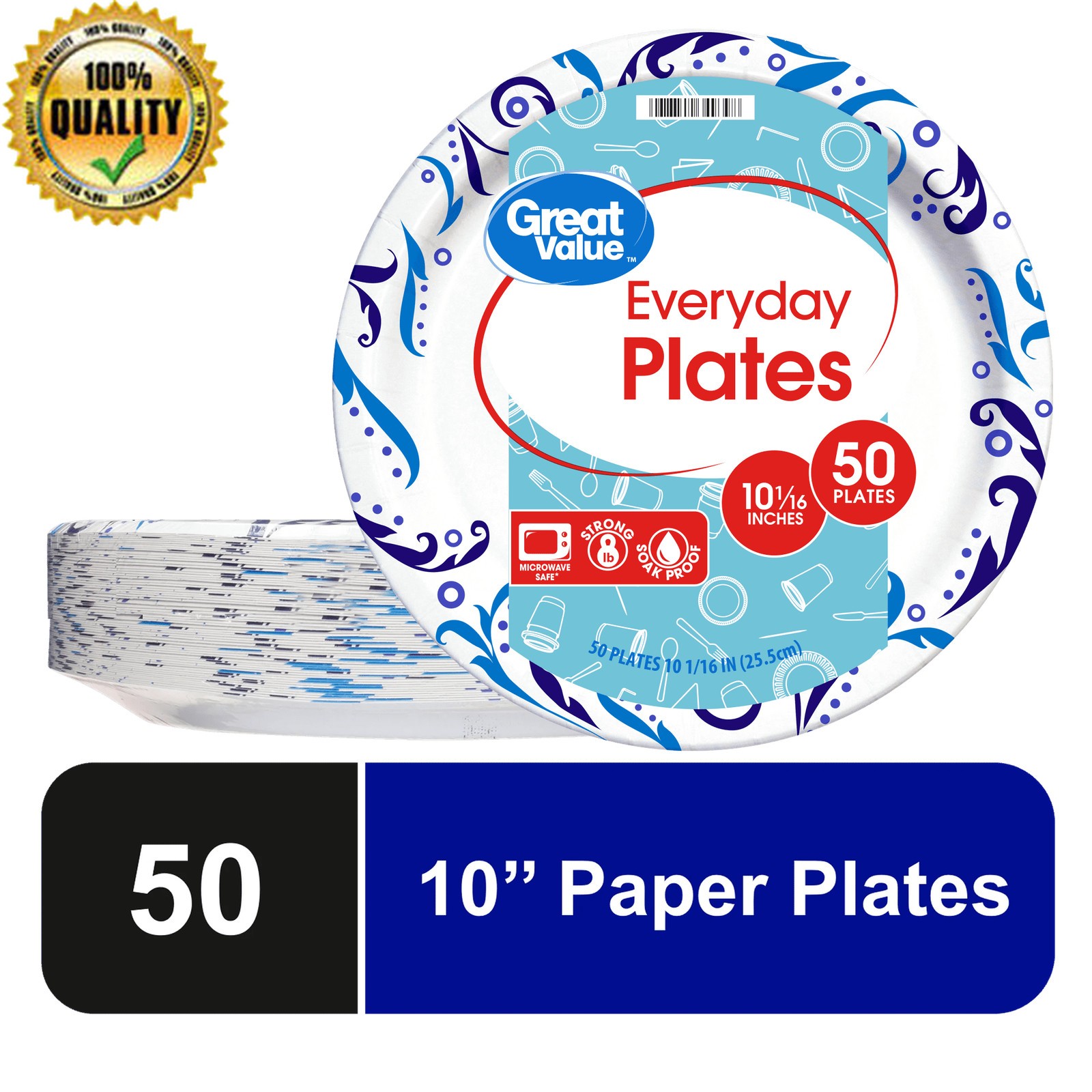 50 Count Disposable Paper Plates Microwave Safe 10” Soak Proof Portable Camping