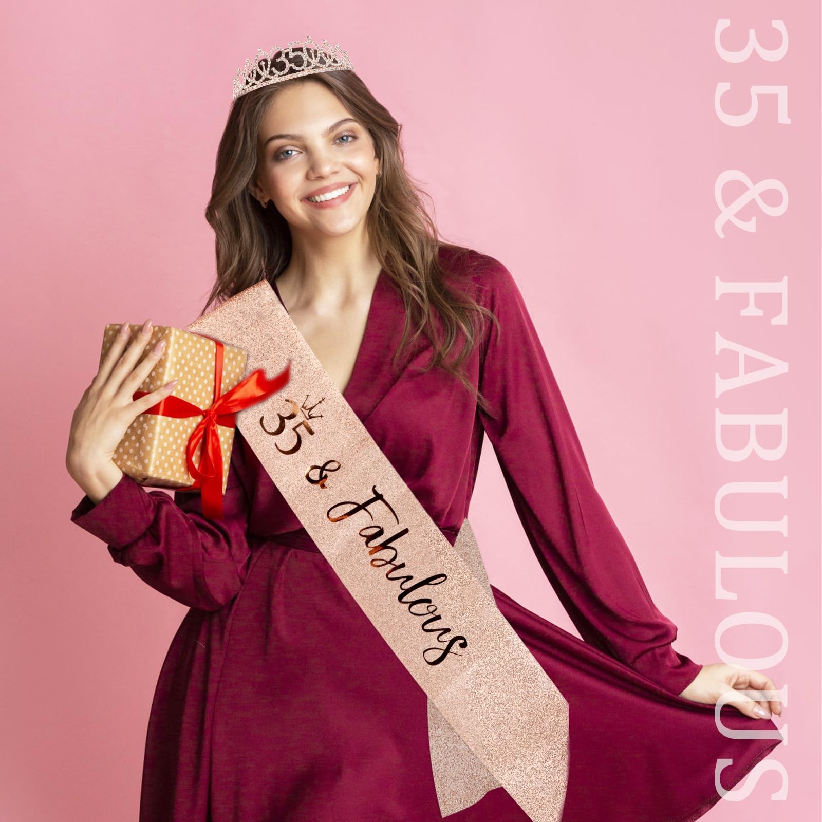 35th Birthday Crown & Sash Set + Tiara, Fabulous 35th Decorations & Gifts