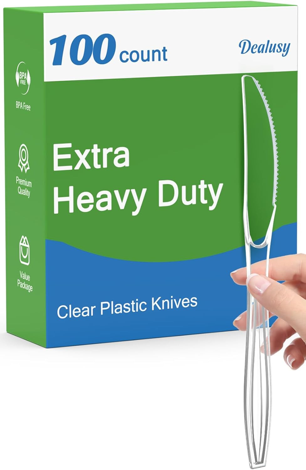 100 Count Extra Heavy Duty Clear Plastic Knives Disposable, Bpa-Free, Heat Resis