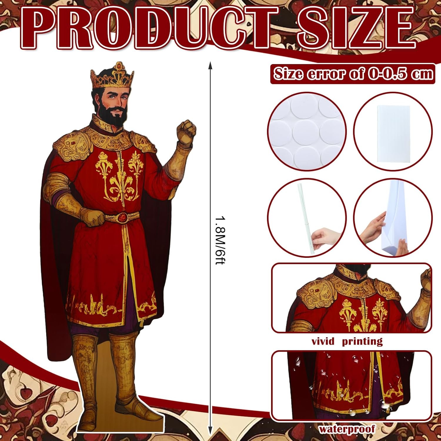 Jetec 6 ft Medieval Party Decorations Royal King Cardboard Cutout Stand up Life