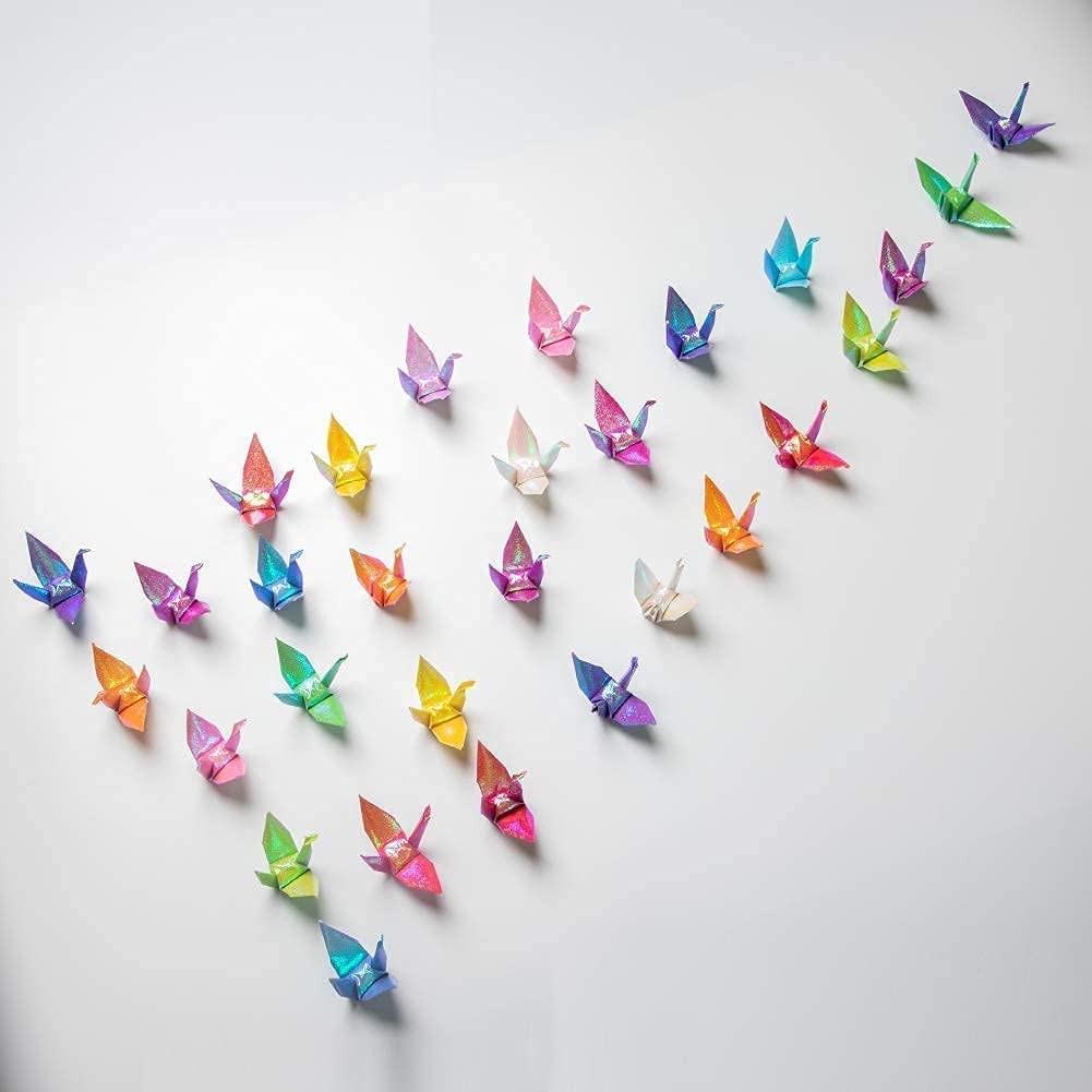 100Pcs Iridescent Premade Origami Birds Cranes Folded 1000 Japanese Cranes Mo…