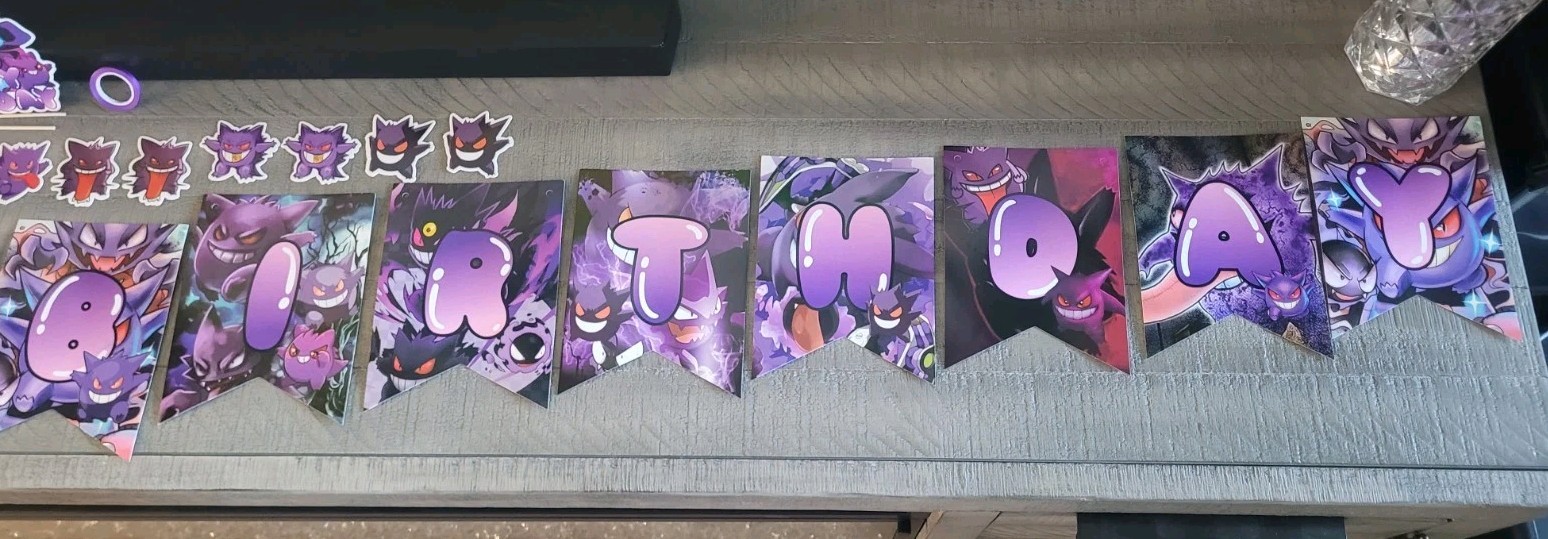 Pokemon GENGAR Happy Birthday String Banner & Cake / Cupcake Toppers (B2-G1)