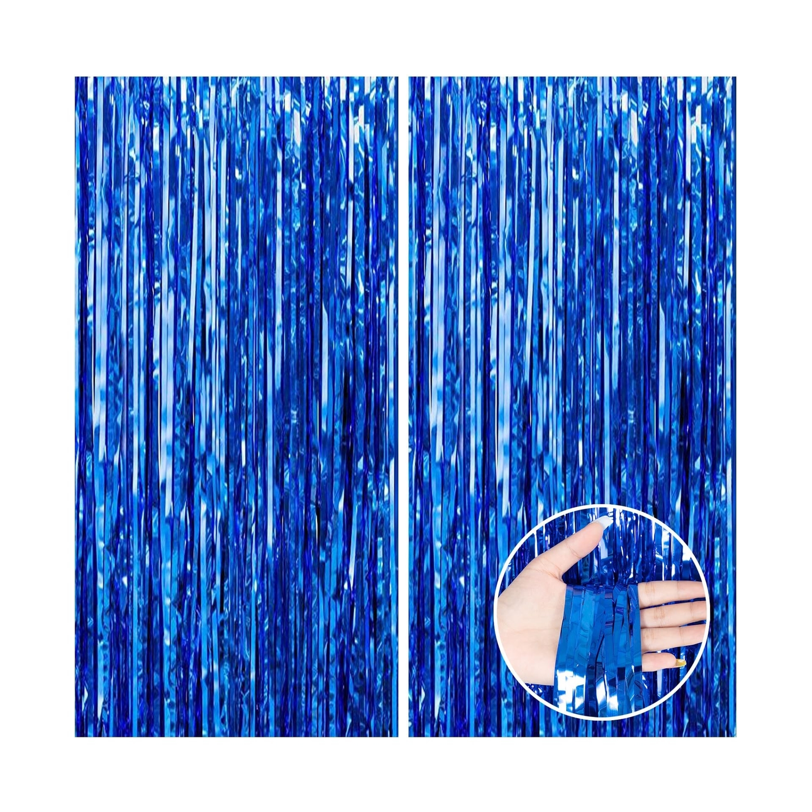 2 Pack 3.3×8.2 Feet Dark Blue Foil Fringe Backdrop Curtains, Tinsel Streamers…