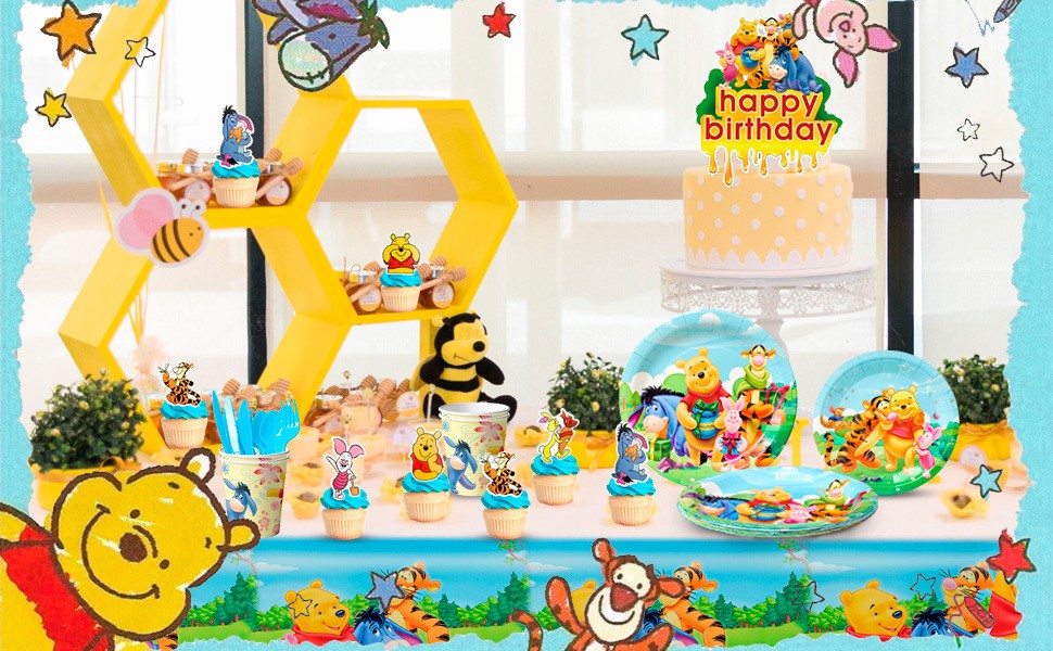 112 Pcs Disney Winnie The Pooh Party Supplies Party Decor Plates Balloon Banner