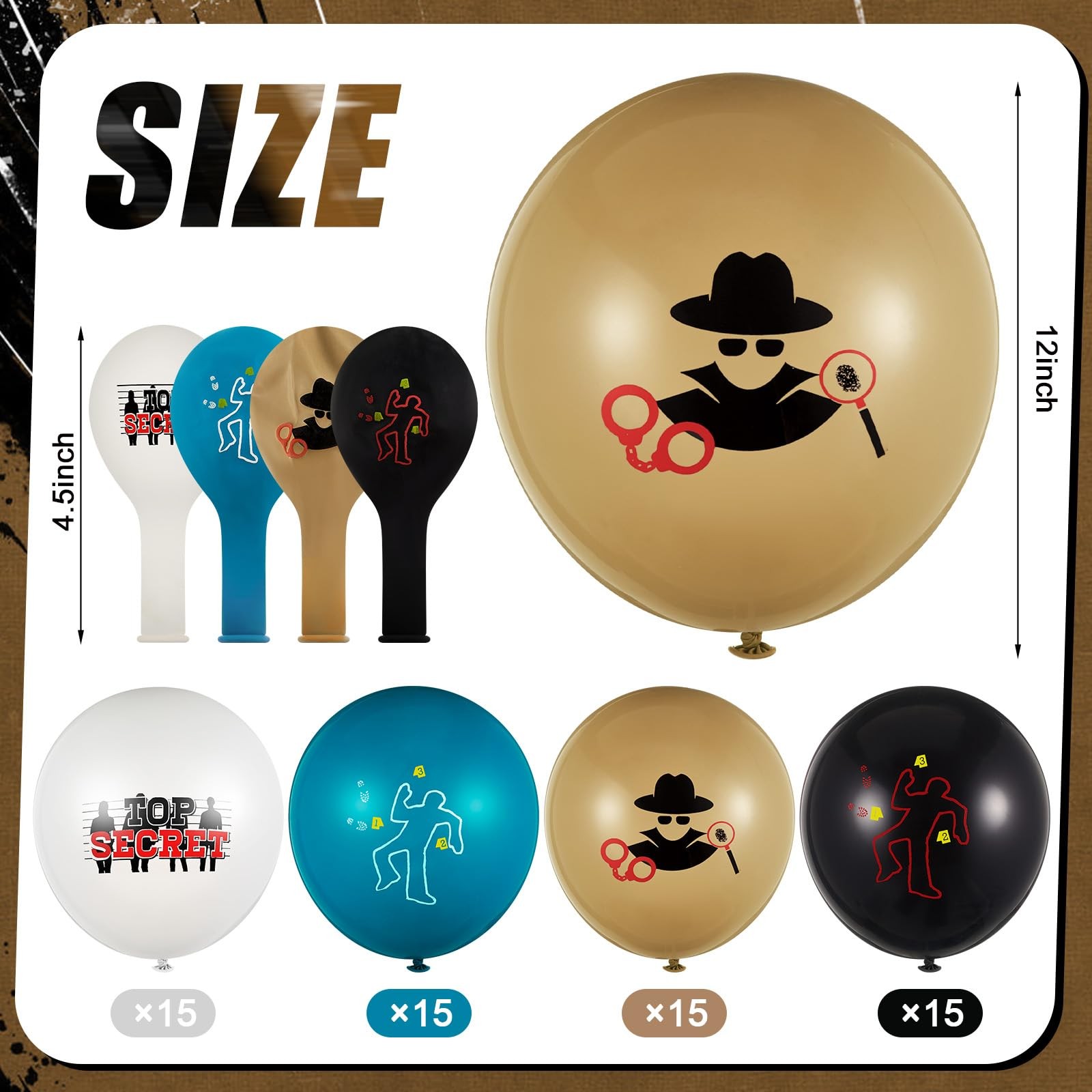 60 Pcs Top Secret Spy Theme Balloon Detective Decoration Latex Red and Black …