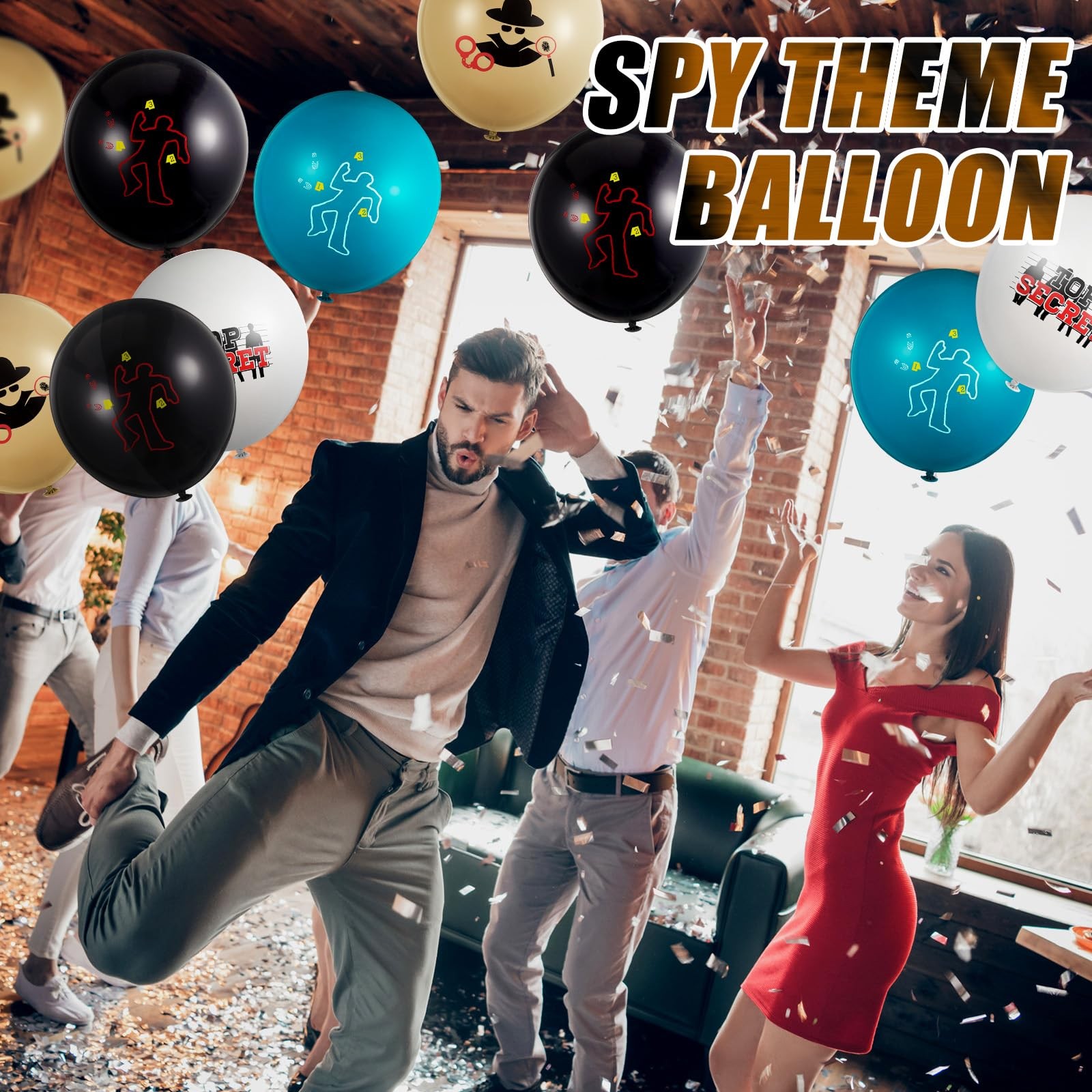60 Pcs Top Secret Spy Theme Balloon Detective Decoration Latex Red and Black …