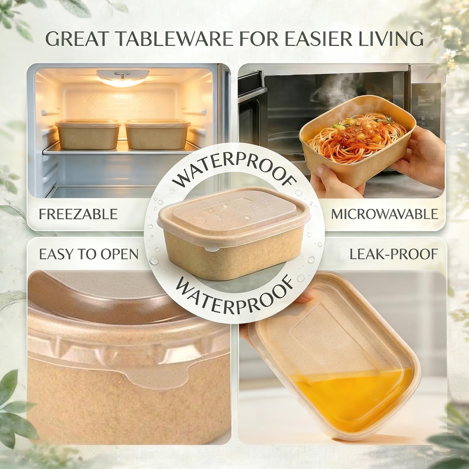 50 Pack 33 OZ Disposable Meal Prep Containers with Lids and Forks, Large Kraf…