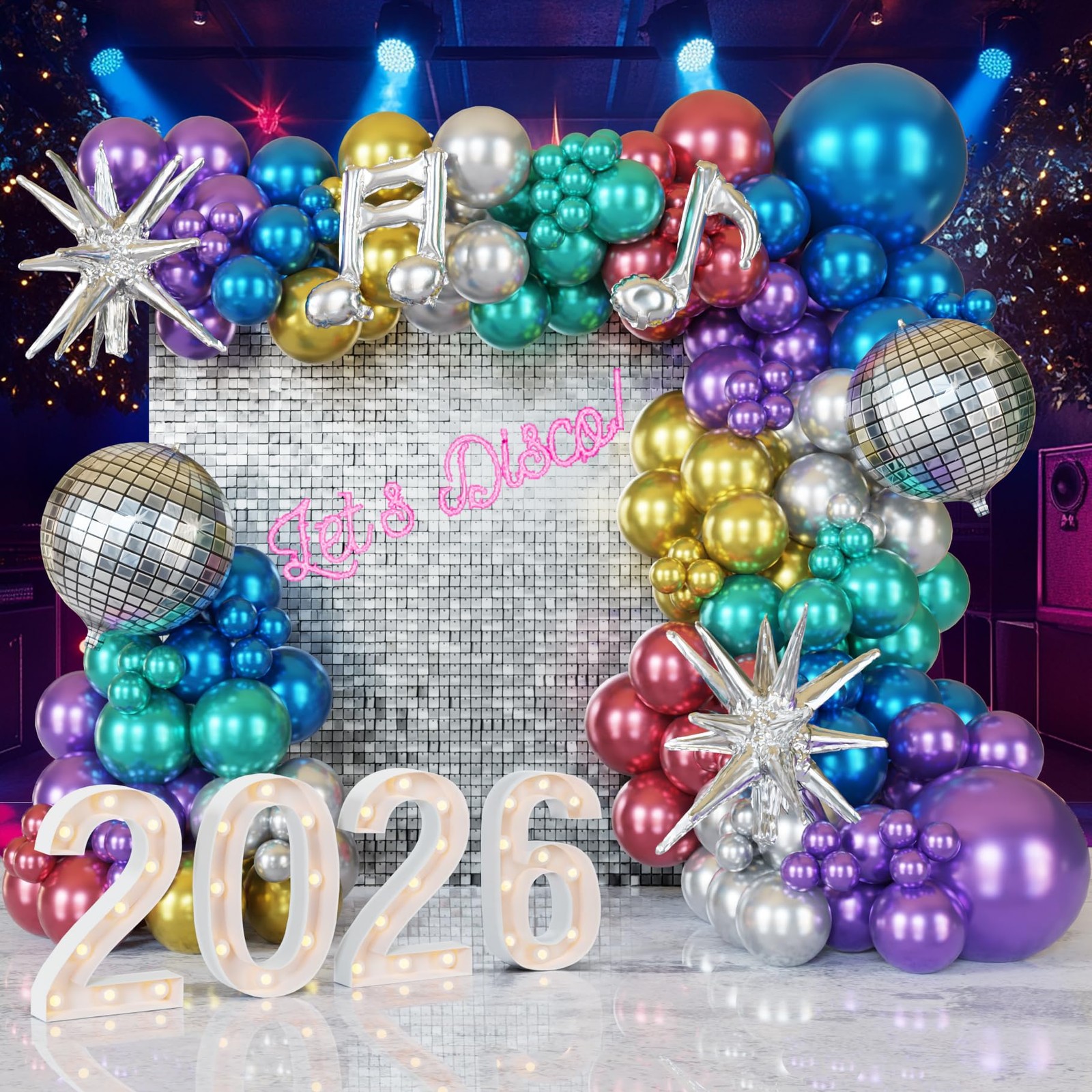 Metallic Balloon Garland Kit Disco Colorful 80s 90s Retro Dance Party Chrome …
