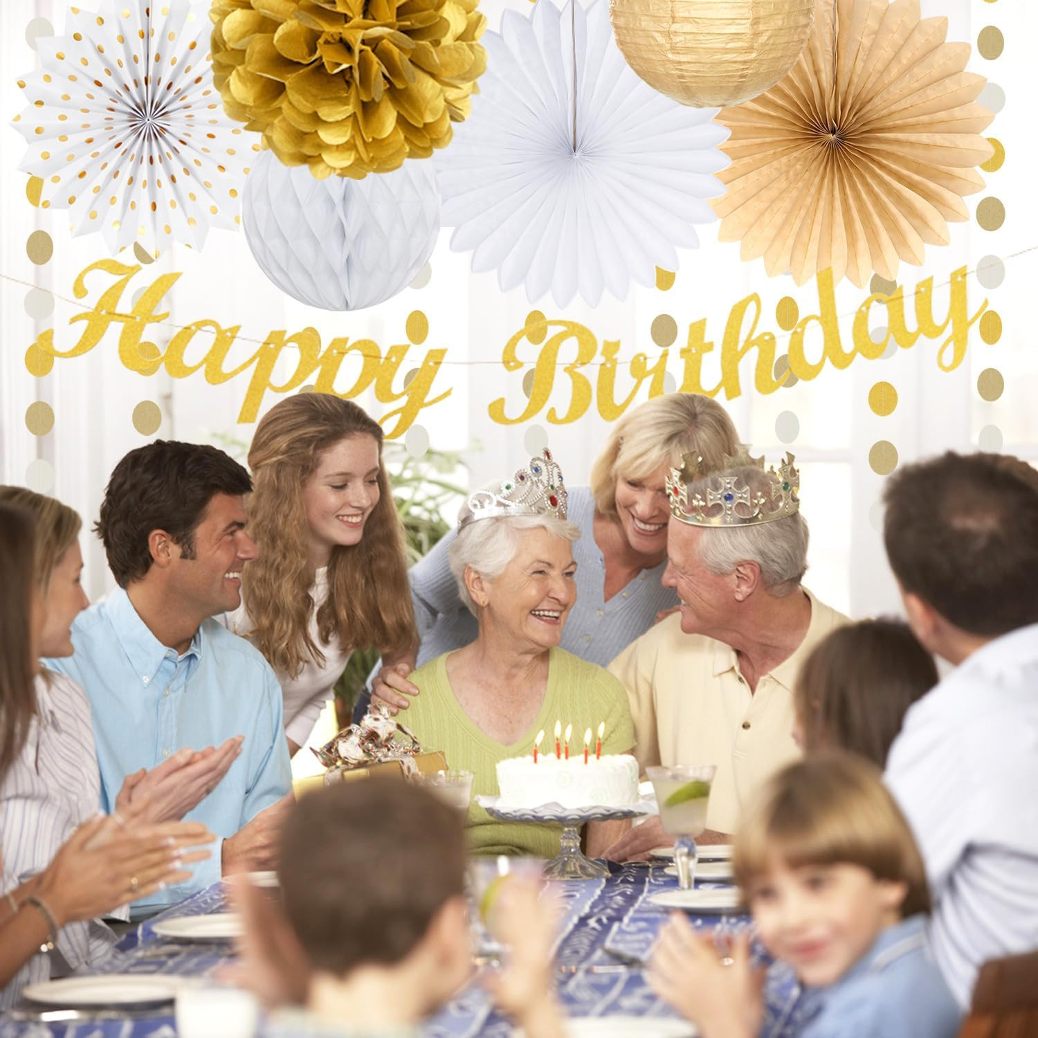 White Champagne Gold Birthday Party-Decorations – 21Pcs Happy Birthday Banner,Pa