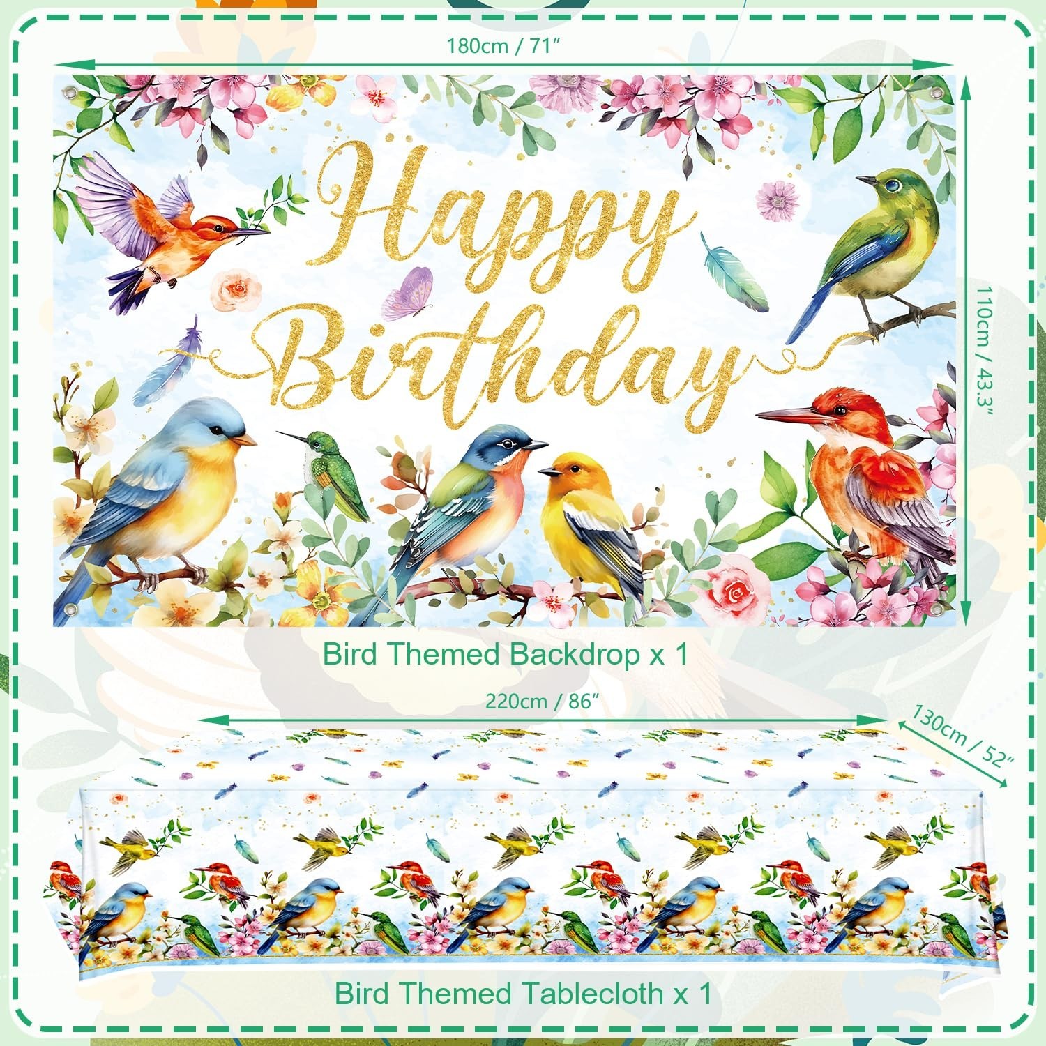 Bird Theme Party Supplies Set – Birthday Backdrop, Plates, Cups, Tablecloth, Bal