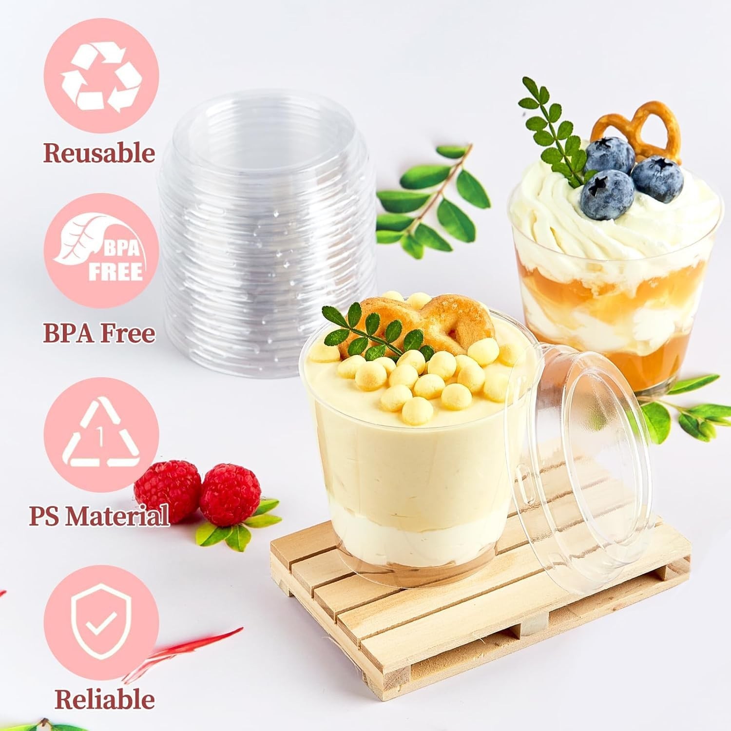 6 oz Mini Dessert Cups with Lids and Spoons 150 Pcs | Serves 50 | Small Plast…