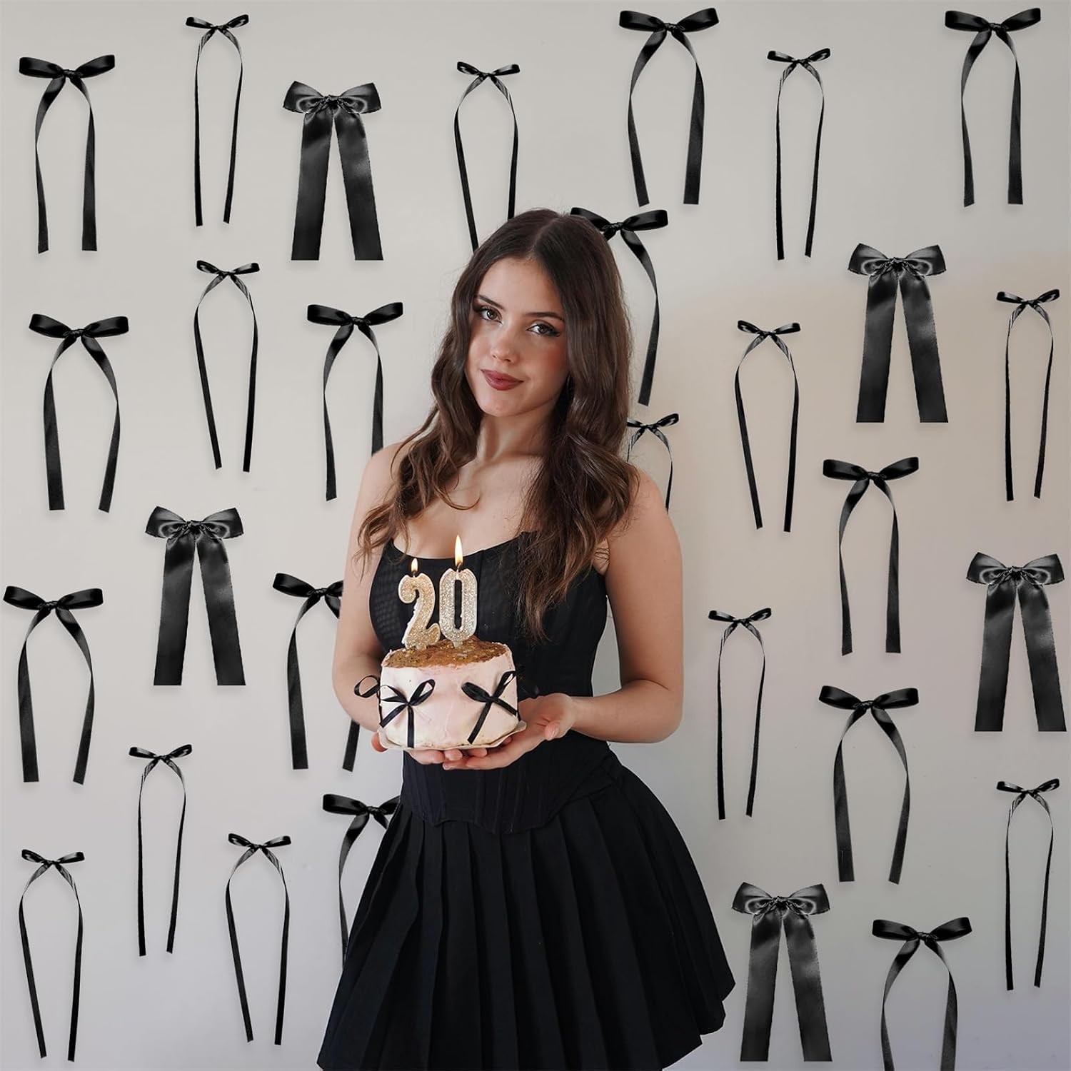 Black Bow Birthday Decorations, 3 Sizes | 45Pcs Black Ribbon Bow Wall Decor, DIY