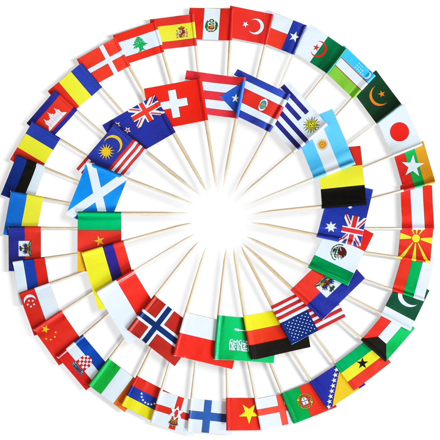 Anley Assorted 100 Different Countries Toothpick Flag Double Sided & Smooth Pick