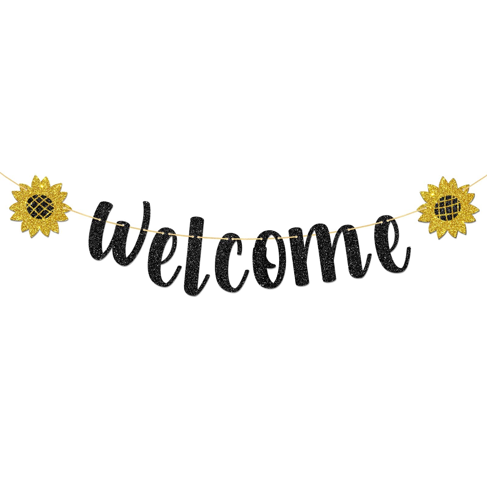 T-minimalist Welcome Banner, Black Glitter Hanging Sign Party Decorations, In…