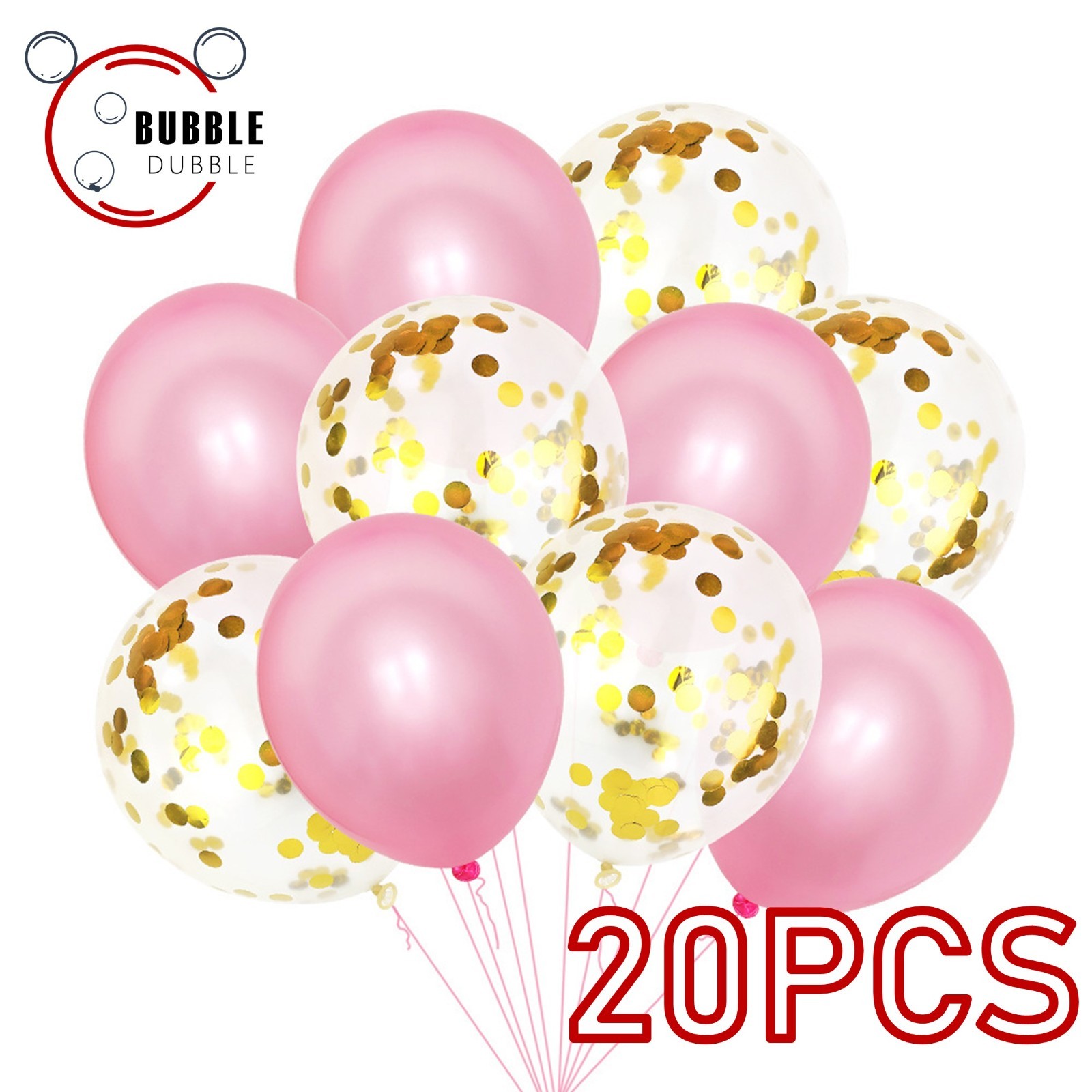 Bulk Lot Pink 12″ Confetti Balloons 20PCS Metallic Latex Decor Birthday Wedding