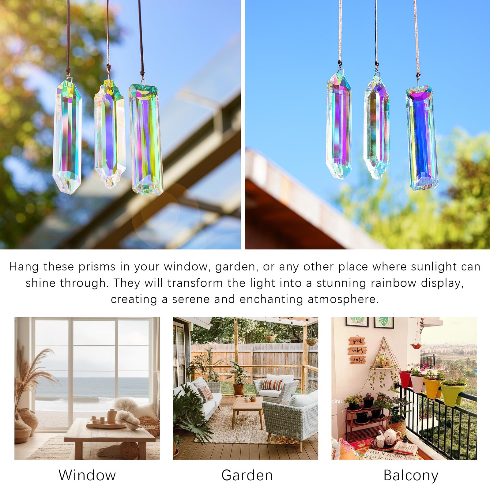 3PCS Crystal Suncatcher Prism for Window,120mm/5” Rectangle AB Colored Crystal