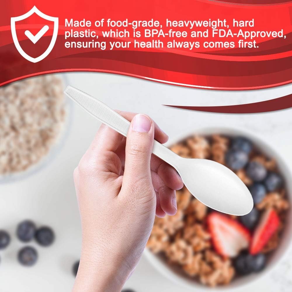 Heavy Duty Plastic Teaspoons, Disposable Bulk Utensils | 400 Count Heavy Duty