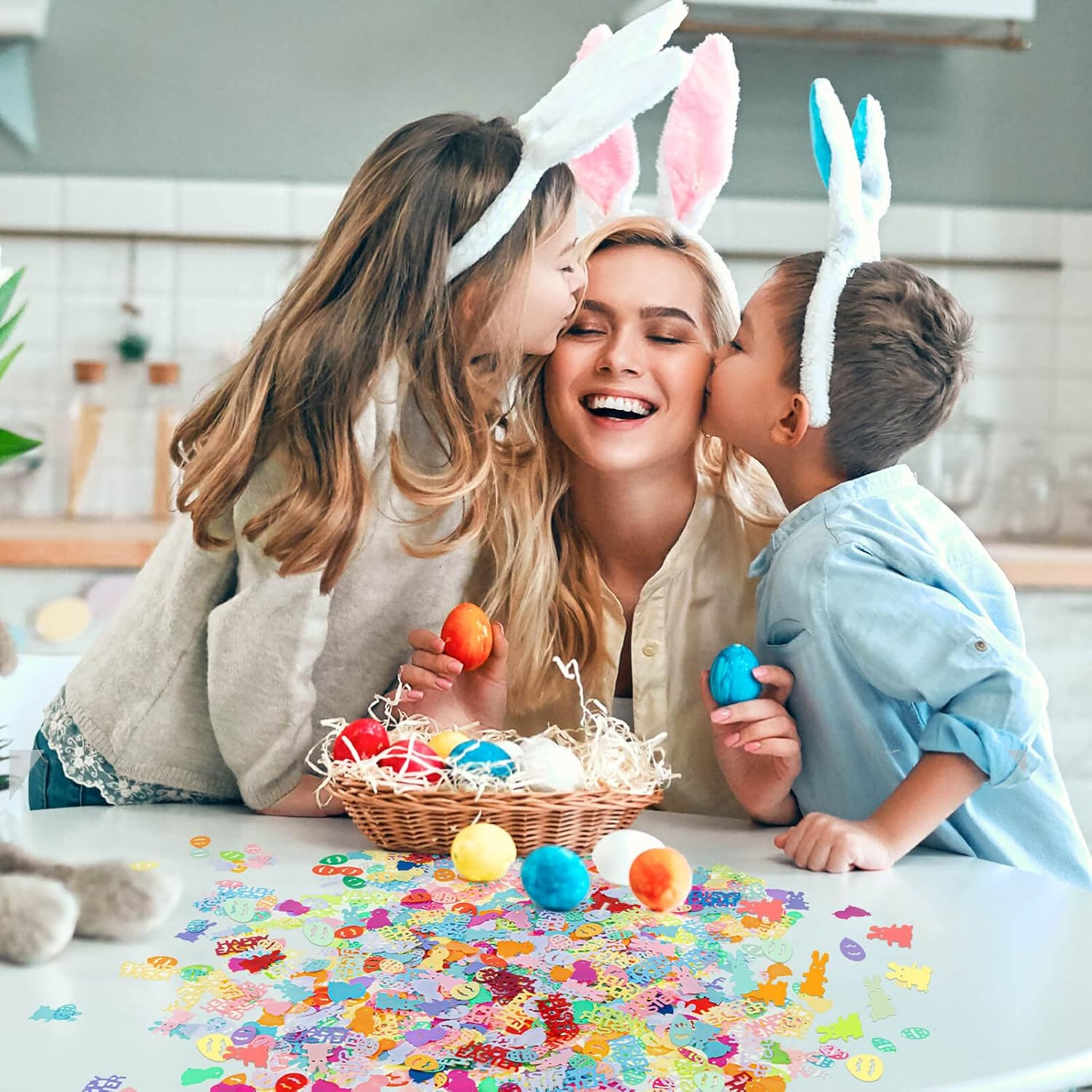 1500 PCS Easter Confetti Rabbit Egg Chicken Shape Glitter Metallic Foil Table Sc