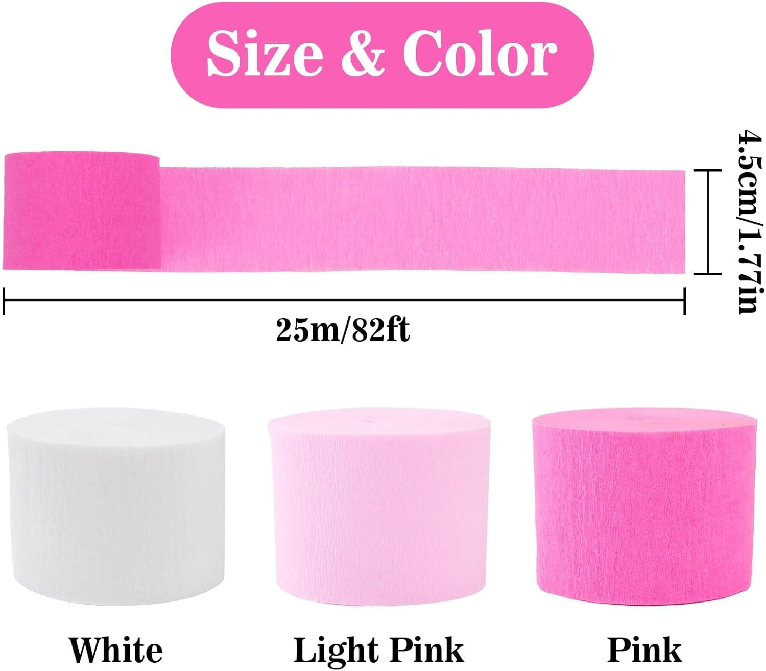 Pink Streamers – 6 Rolls 492Ft Crepe Paper Party Streamers for Valentine’S Mothe