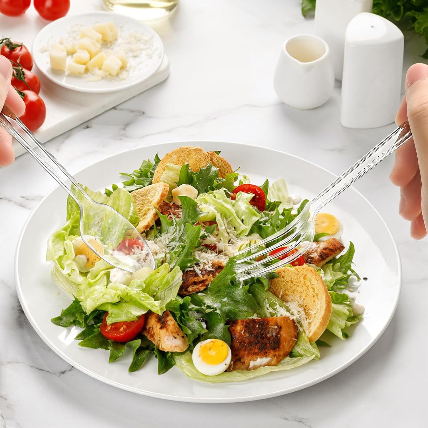 100 Count Heavy Duty Plastic Silverware, 50 Forks & 50 Spoons | Disposable