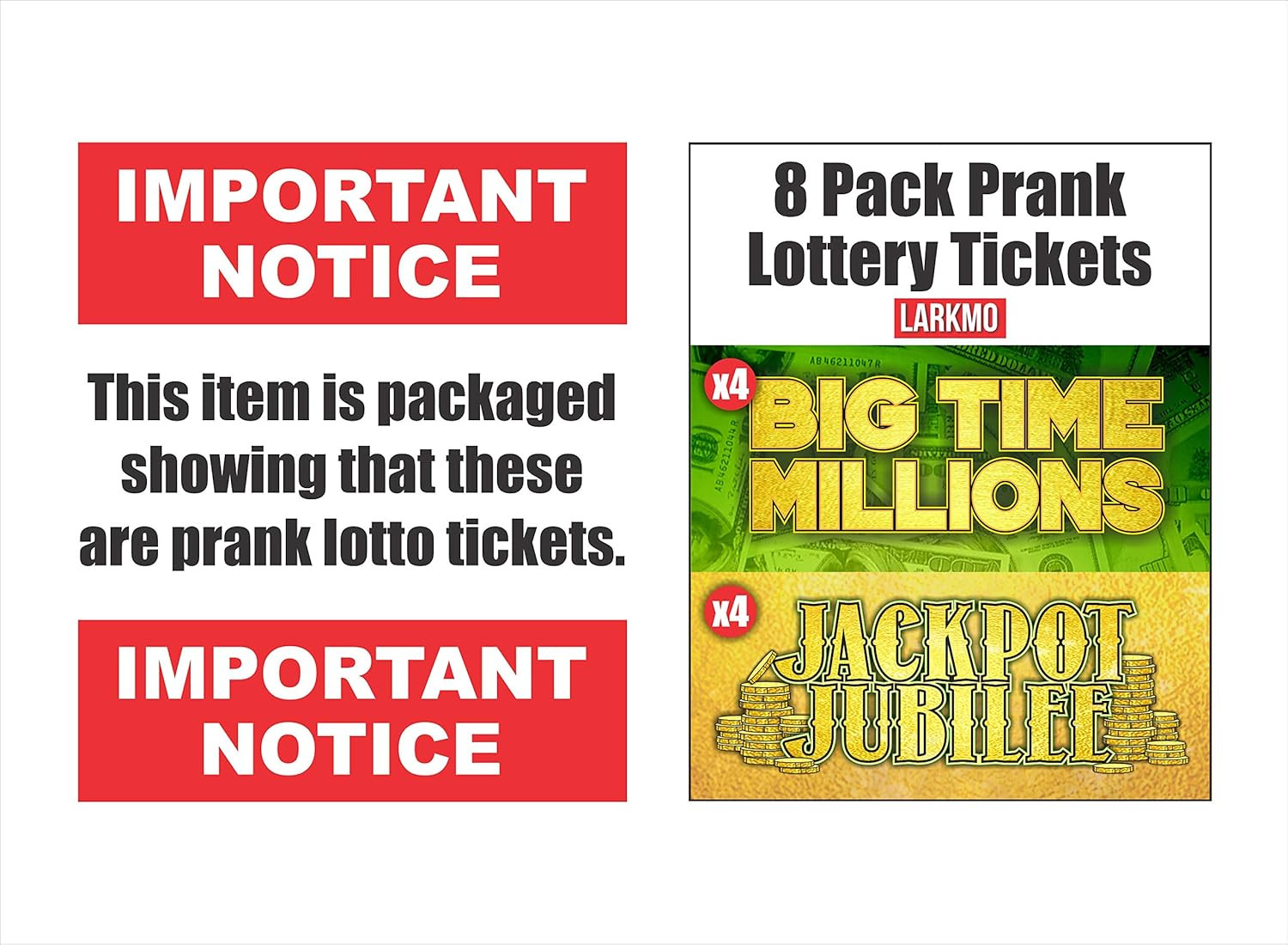 Prank Gag Fake Lottery Tickets – 8 Total Tickets, 4 of Each Winning Tick