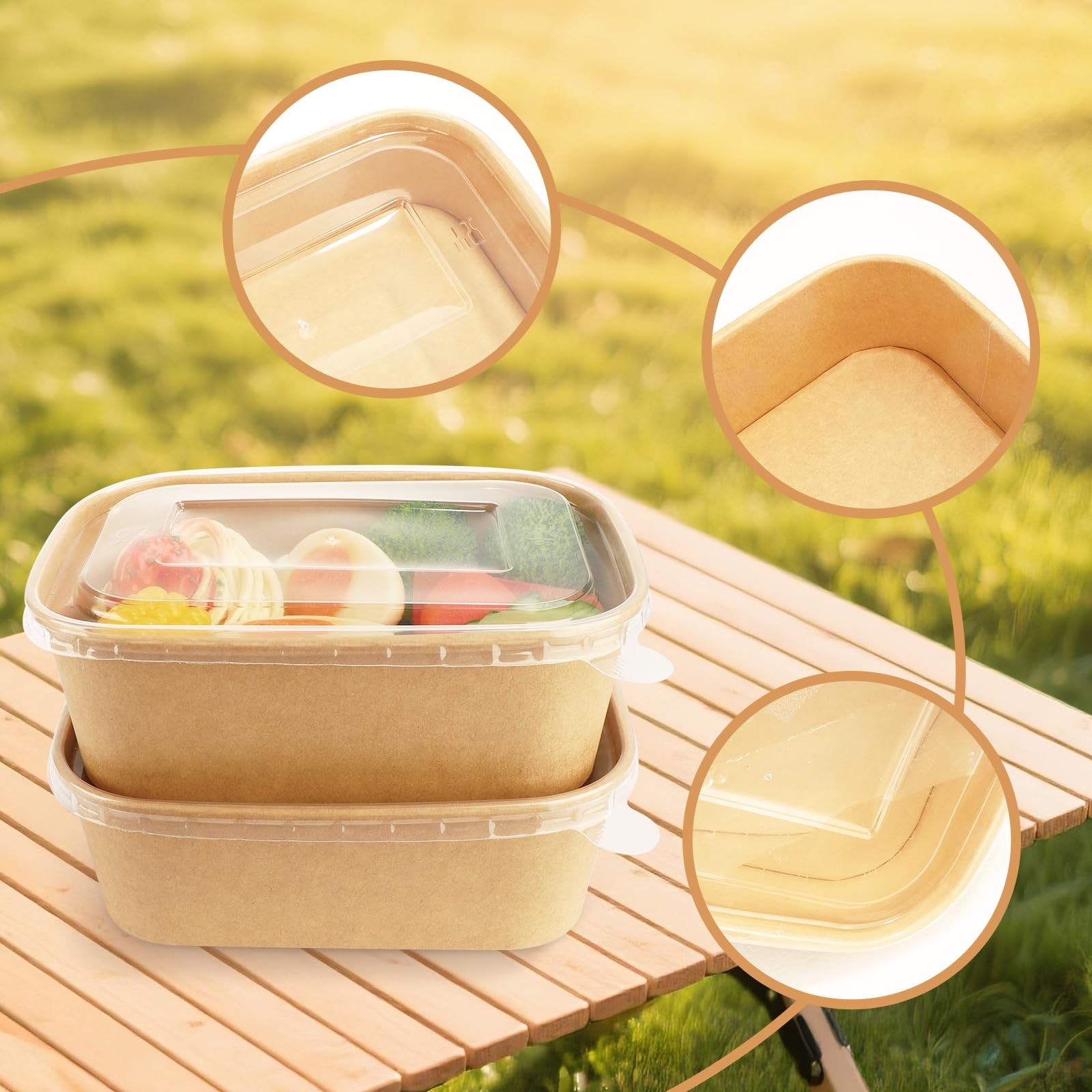 50 Pack Disposable Kraft Paper Bowls 25 OZ Food Containers with Lids Meal Con…