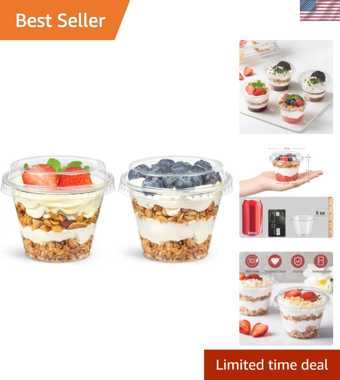 50 Pack 6 oz Plastic Dessert Cups with Lids, Small Plastic Yogurt Parfait Cup…