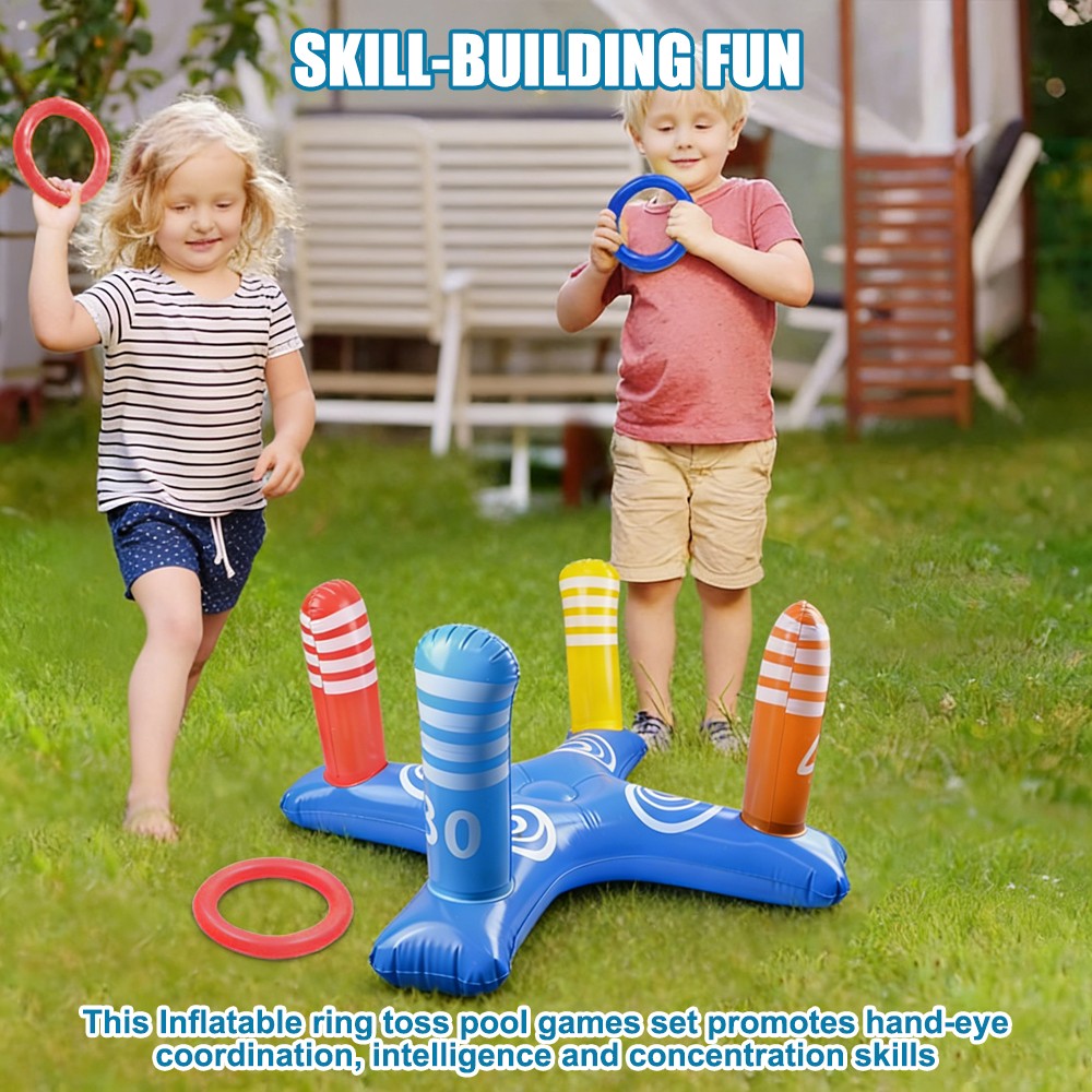Inflatable Floating Swimming Pool Basketball Hoop Ring Toss Toys Game Set Summer