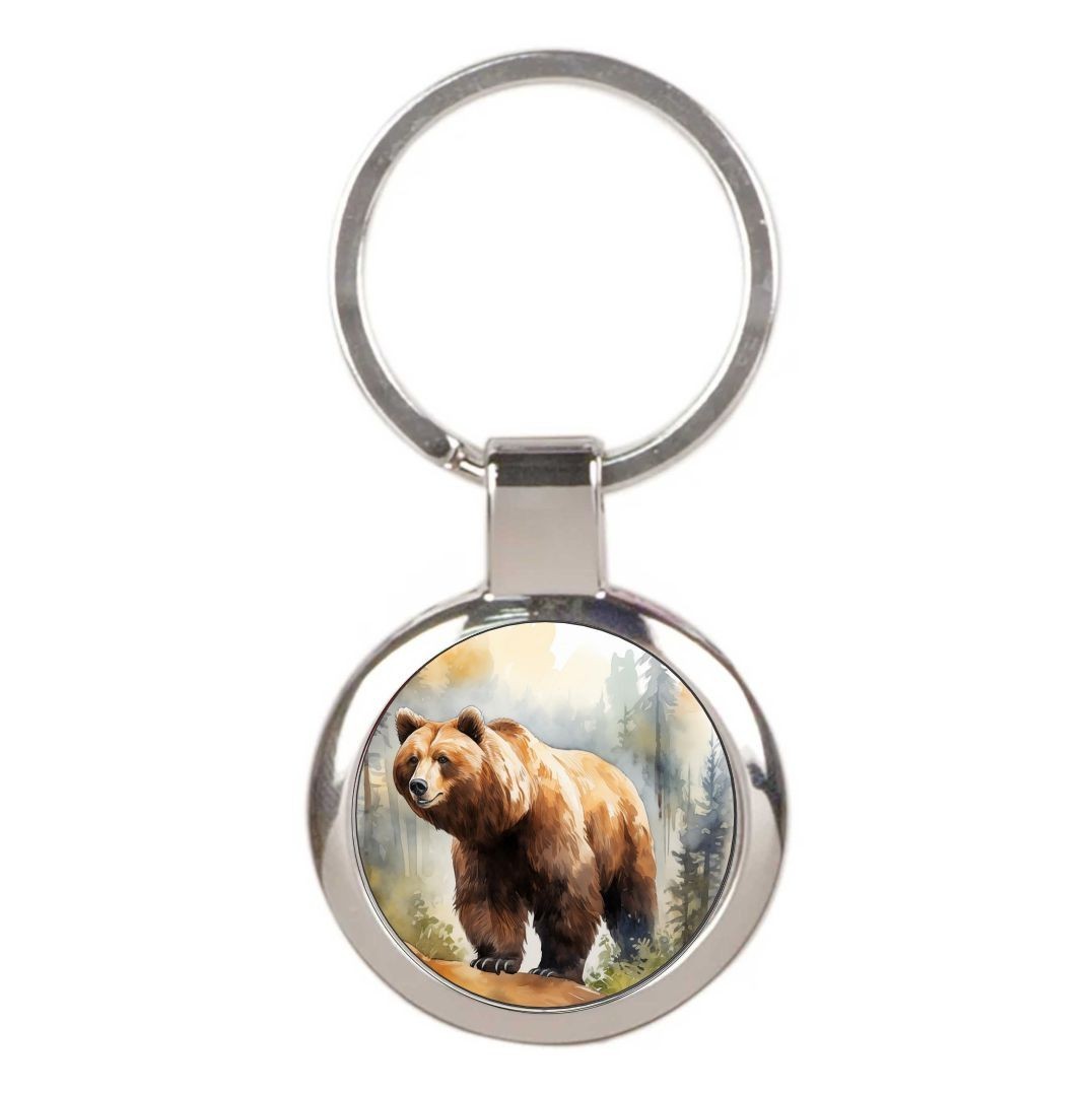 Grizzly Bear art Key Ring Key chain Chrome Finish Key Fob wildlife Photo
