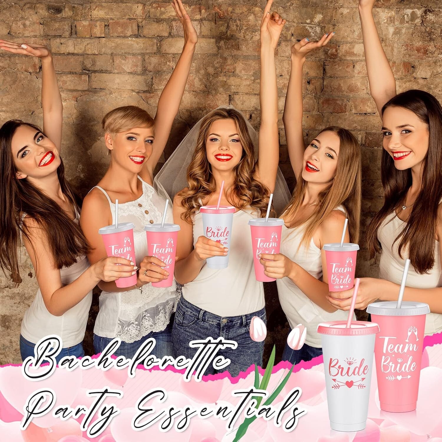 16 Pcs Babe Bachelorette Cups 24 oz Tumbler Lids Straw Bridesmaid Bridal Wedding