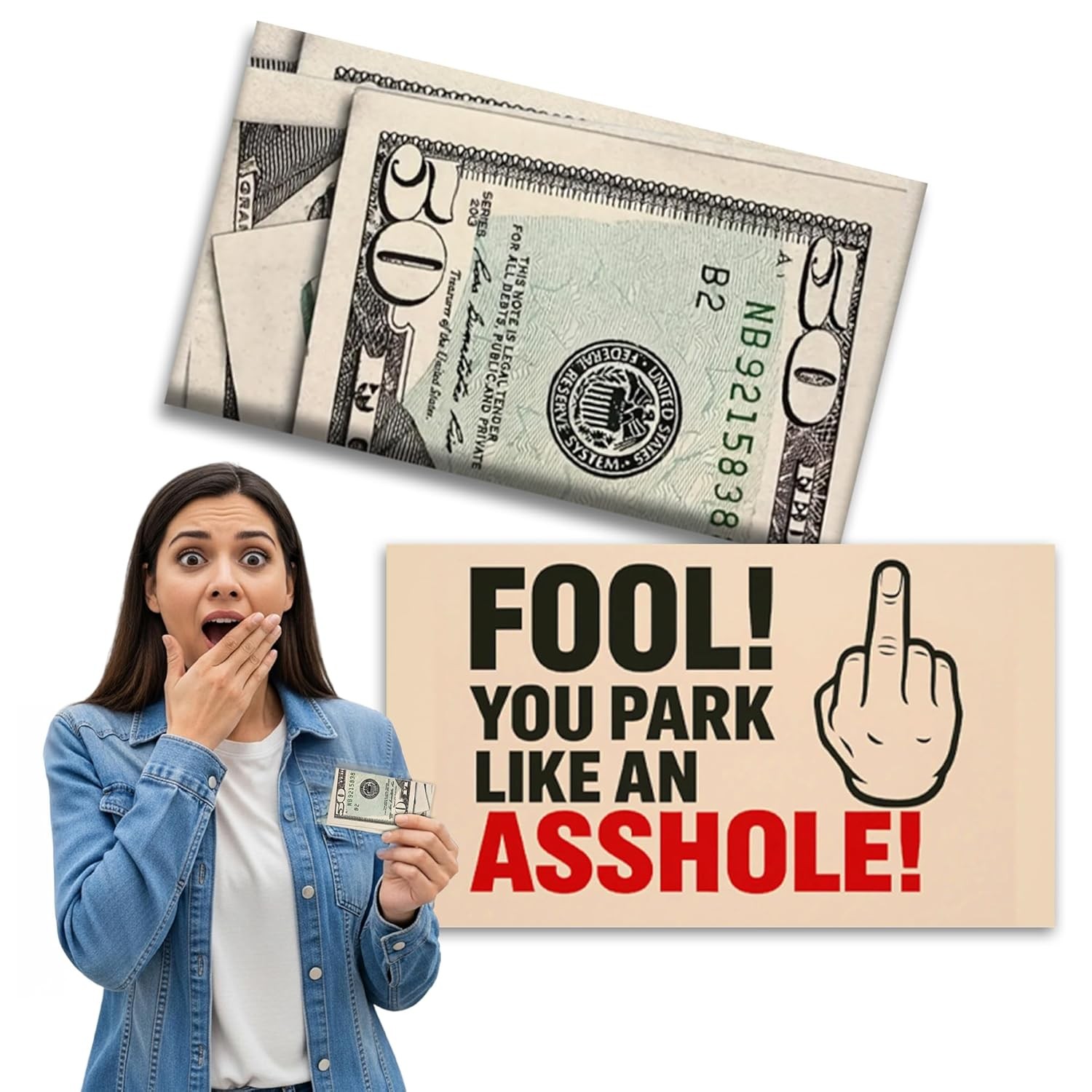 Prank Card for Bad Parking You Park Like an A*shole Realistic $50 Bill Gag Gift