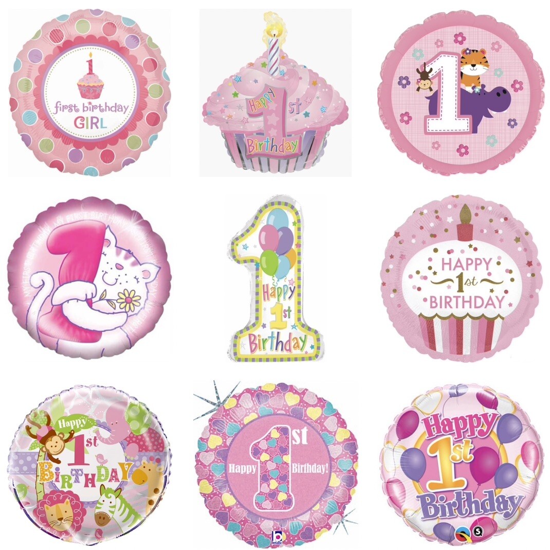 1st Birthday Girl Balloons 18″ Pink First Birthday Mylar Foil Party Balloons