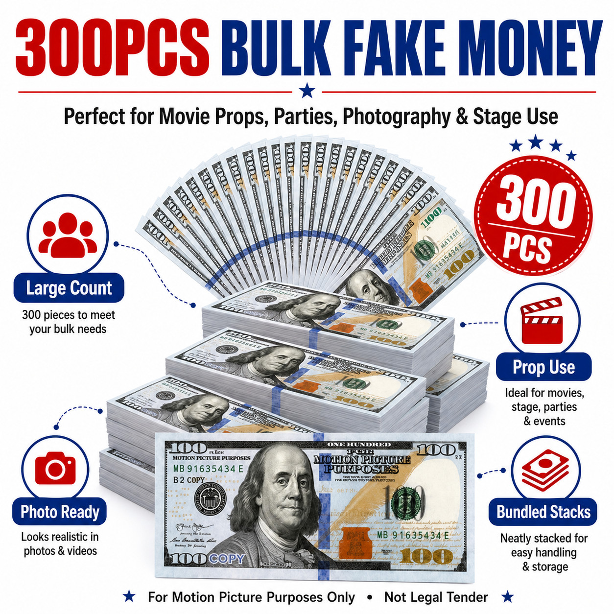 300 pcs Movie Props money Fake bills look real for video party,Education Toys