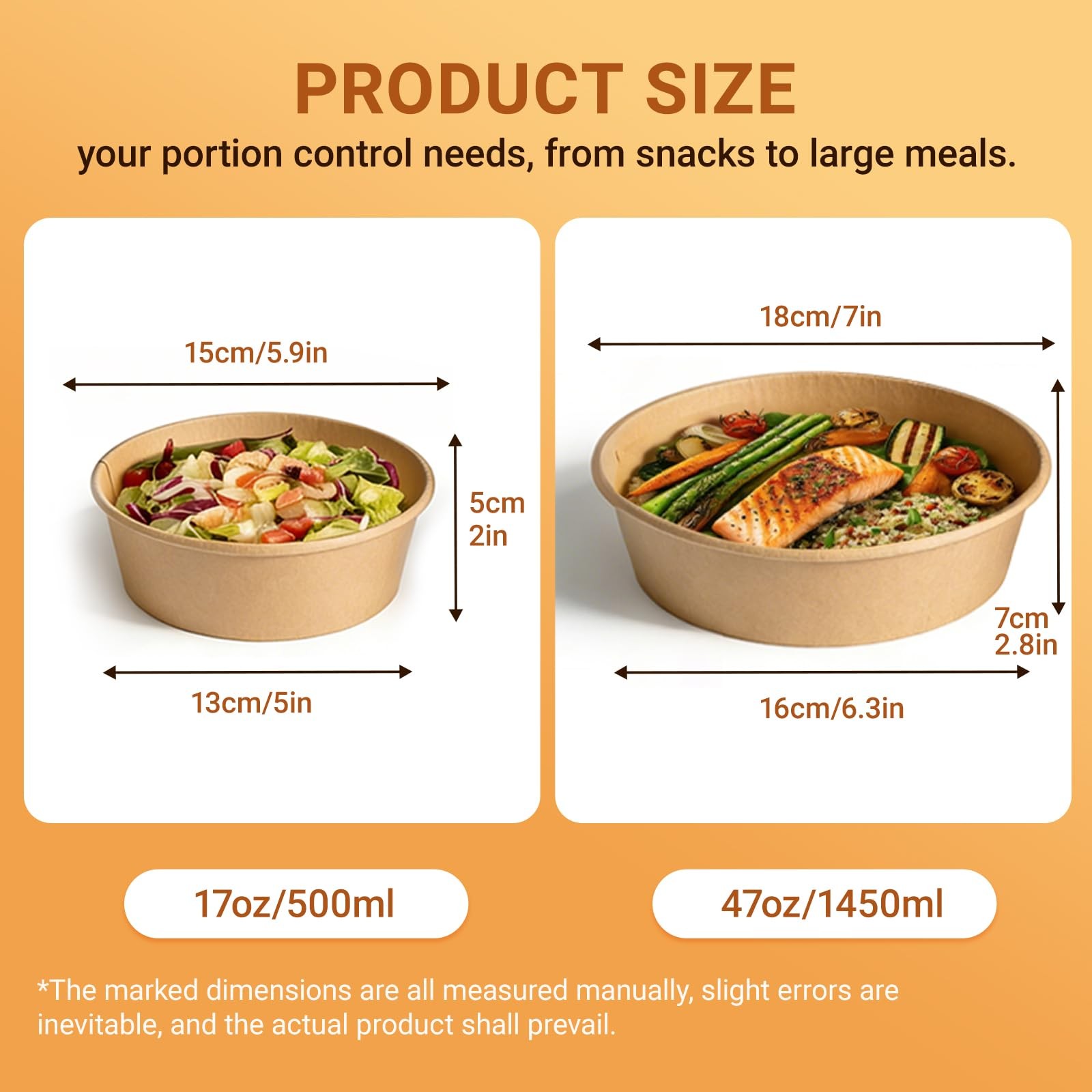 47oz Disposable Round Kraft Paper Meal Prep Containers with Lids, 50pk Oil Pr…