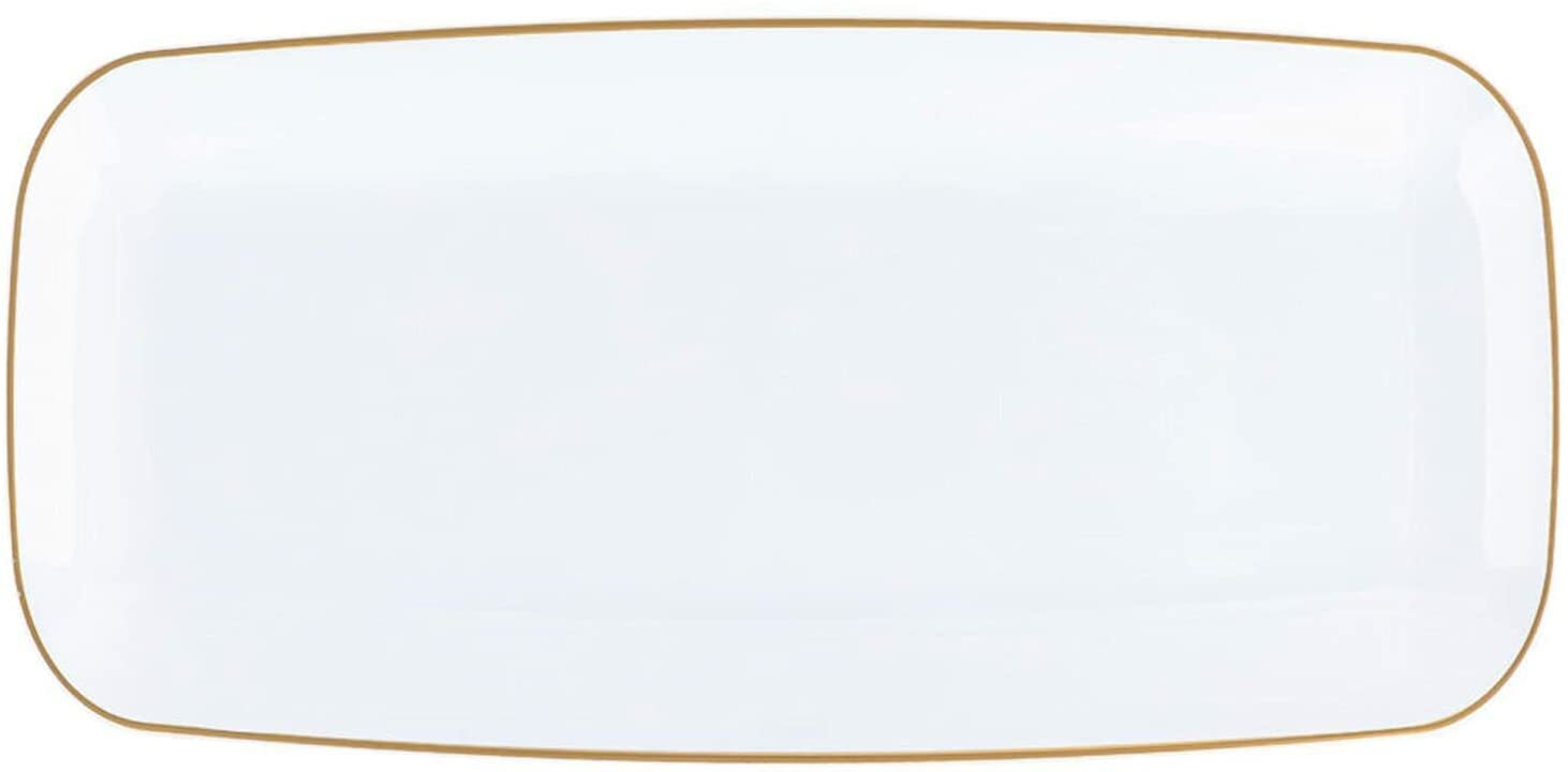 Organic White Gold Rim Tray Rectangle 10.6″ for Dinner Parties & Wedding [BULK]